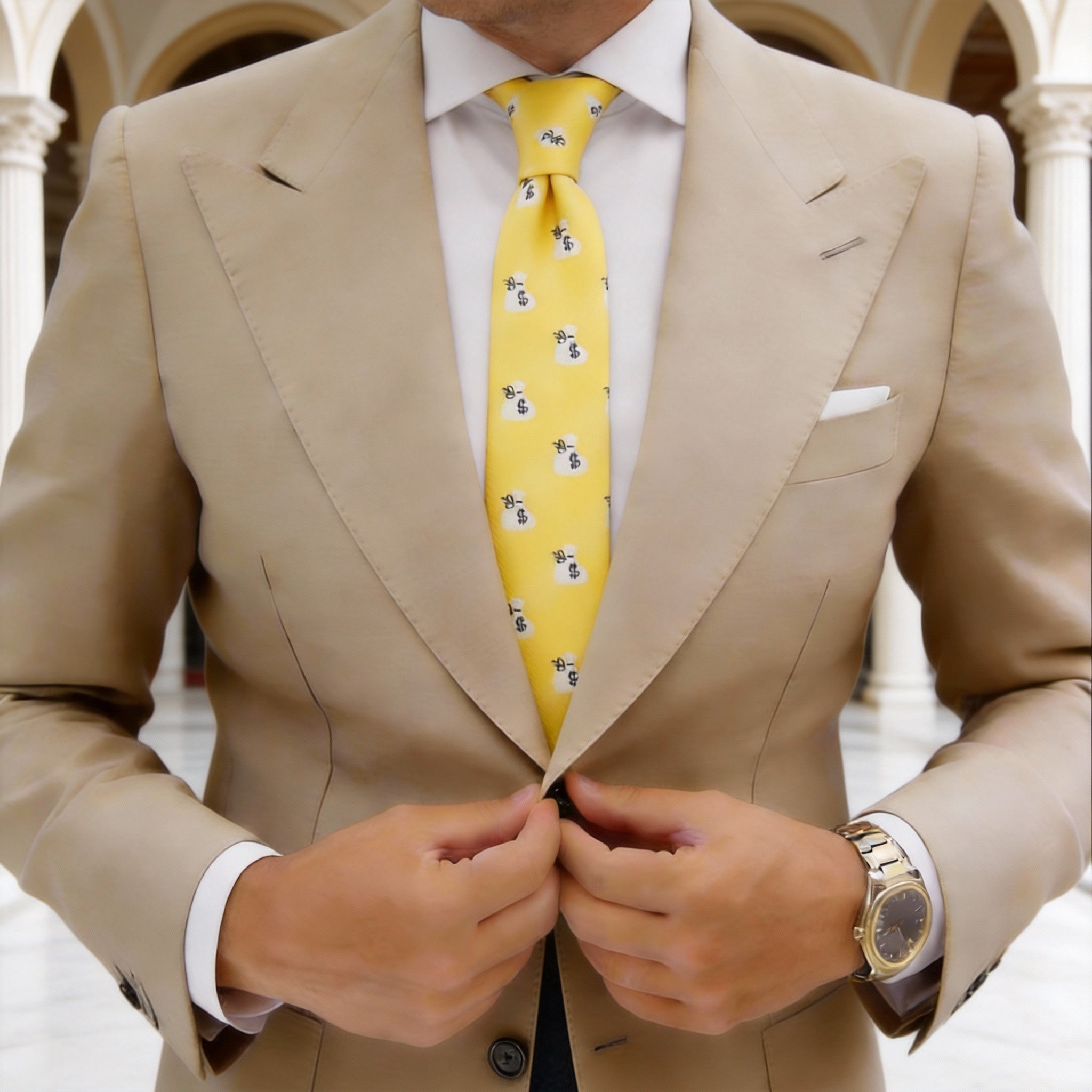 Yellow With White Money Bag Necktie