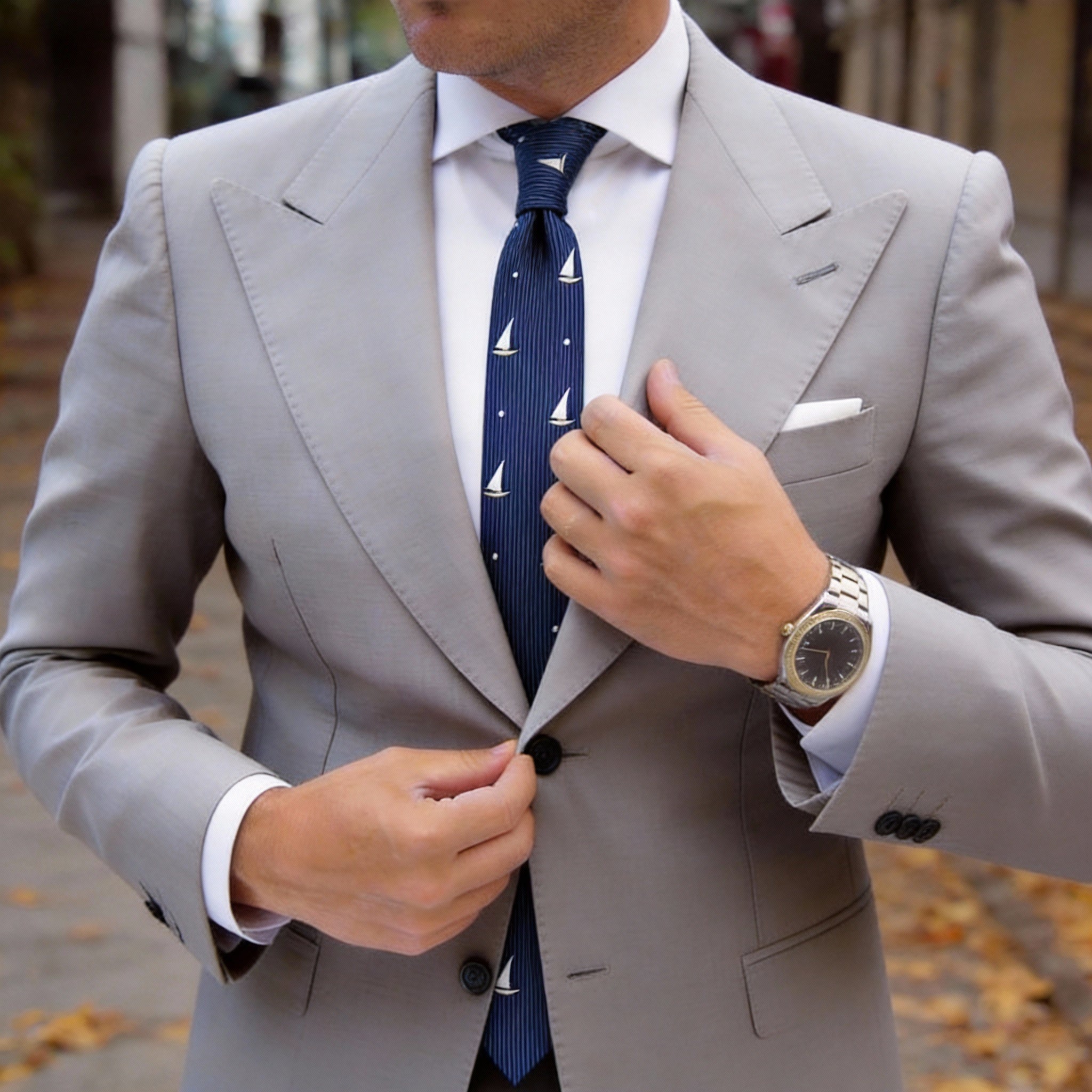 Blue With White Sailboat Dot Necktie