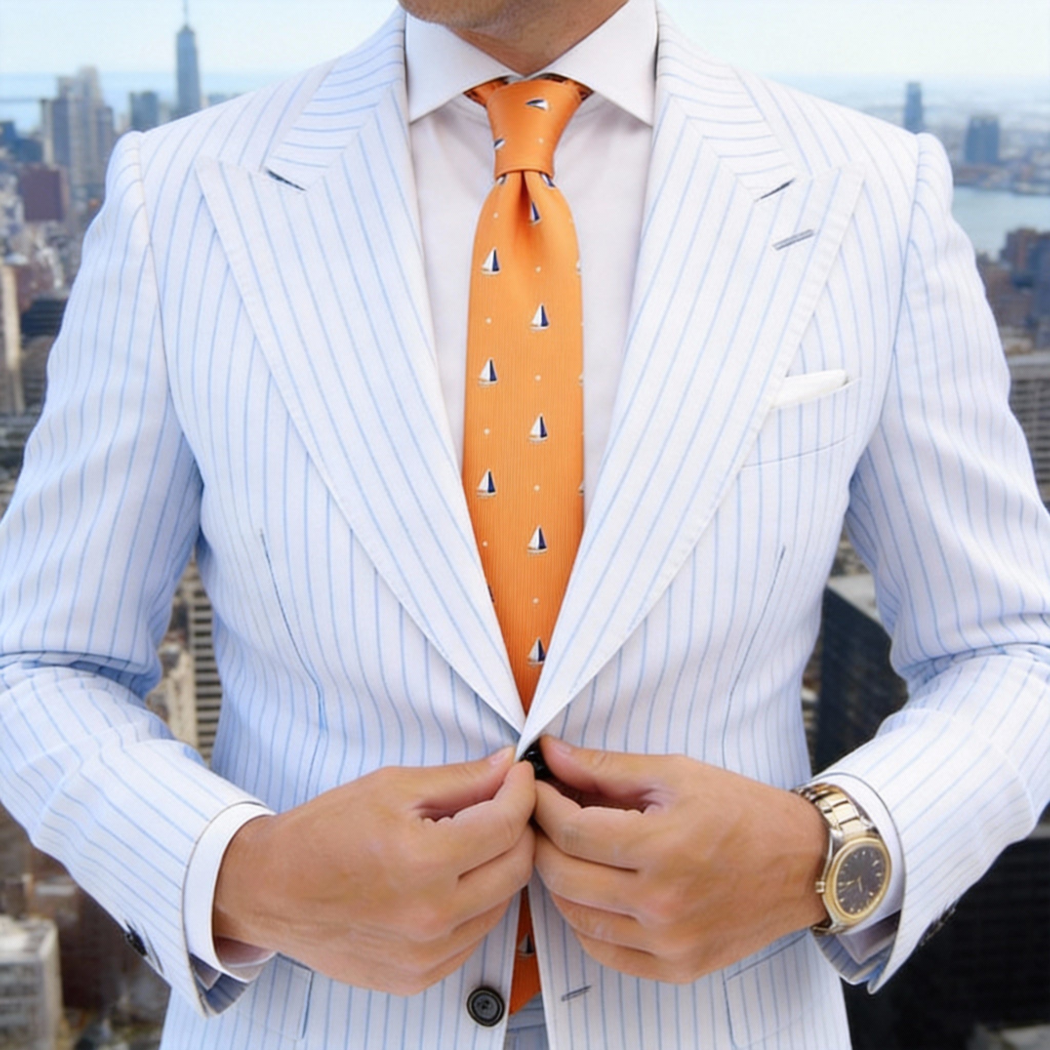 Orange With Blue Sailboat Necktie