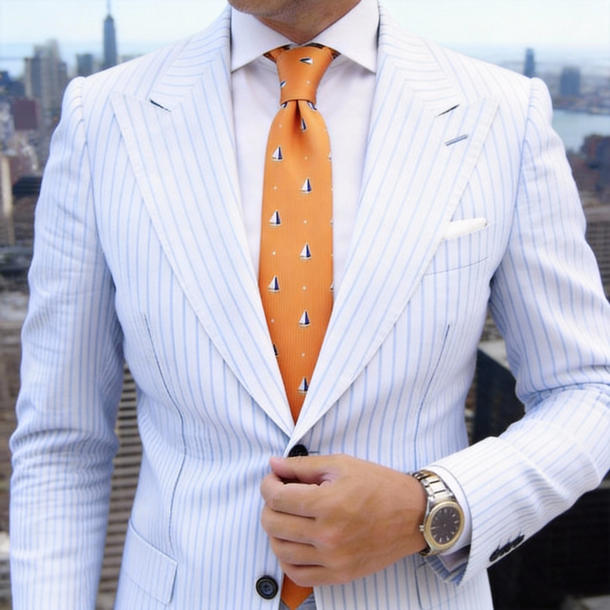 Orange With Blue Sailboat Necktie