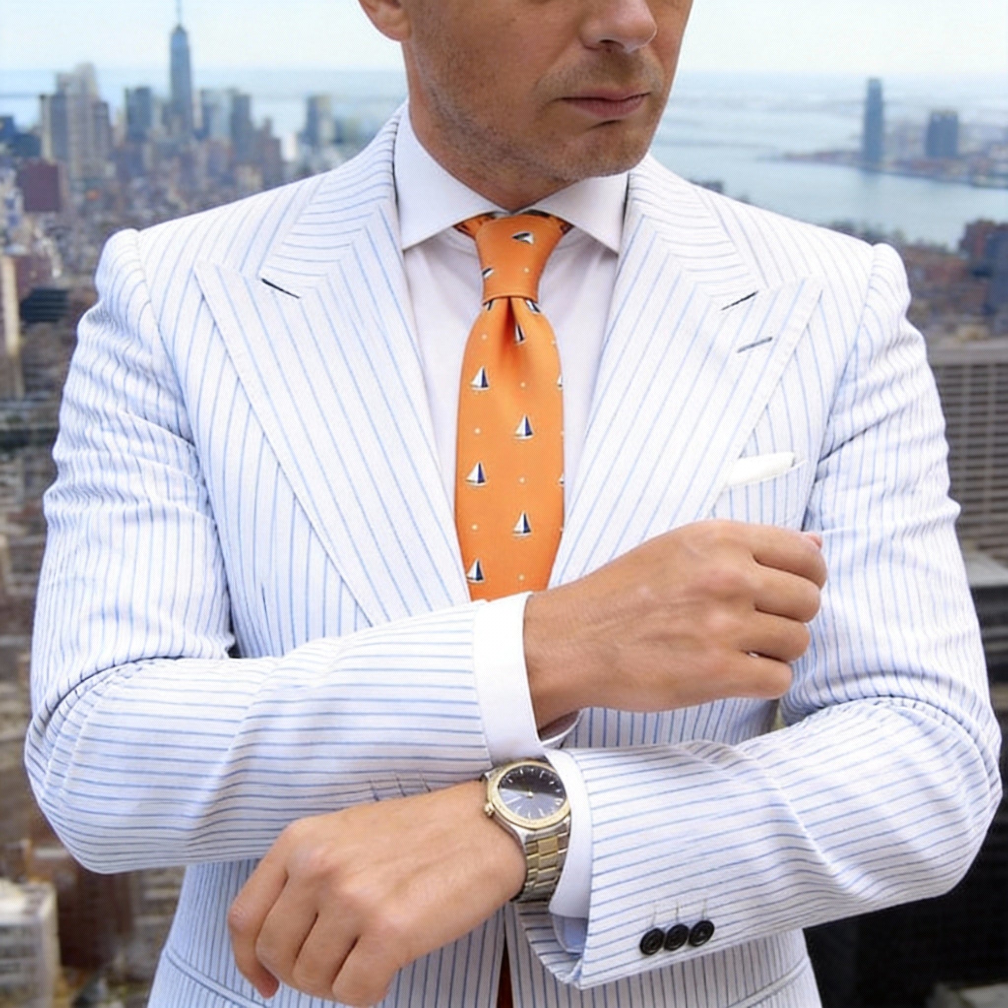 Orange With Blue Sailboat Necktie