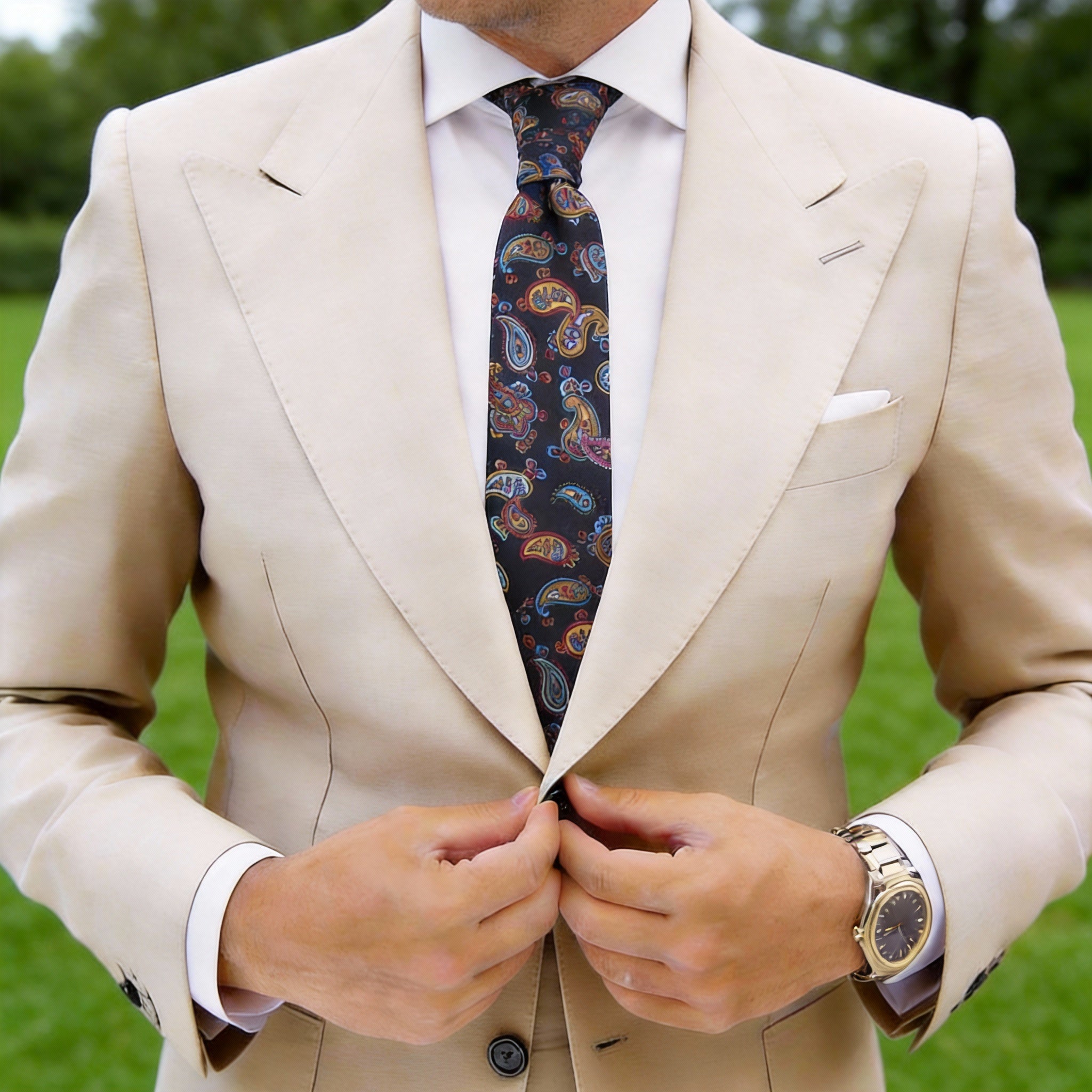 Dark Blue with Colorful Paisley Necktie
