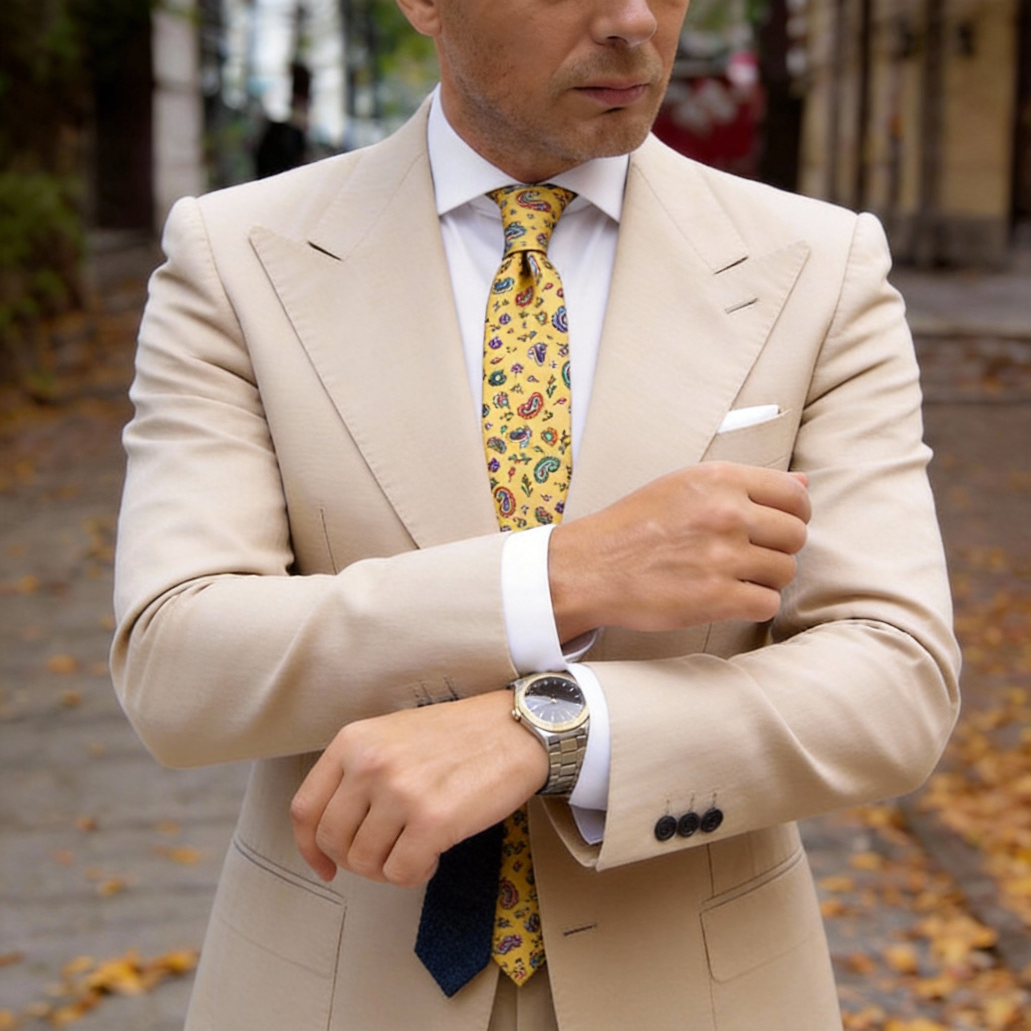 Yellow With Colorful Paisley Necktie