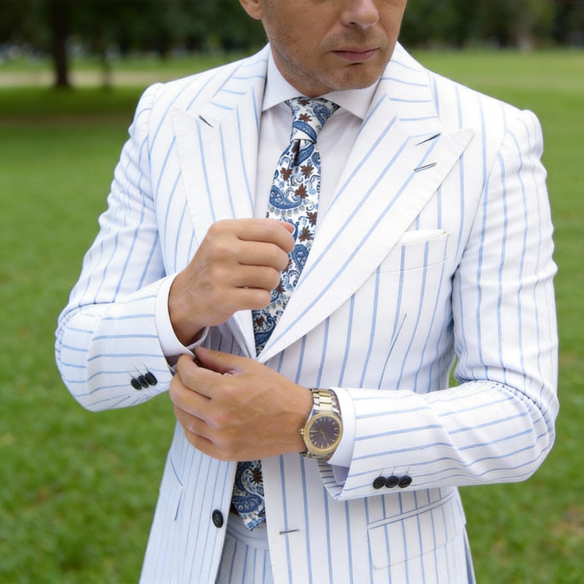 White With Blue Paisley Necktie