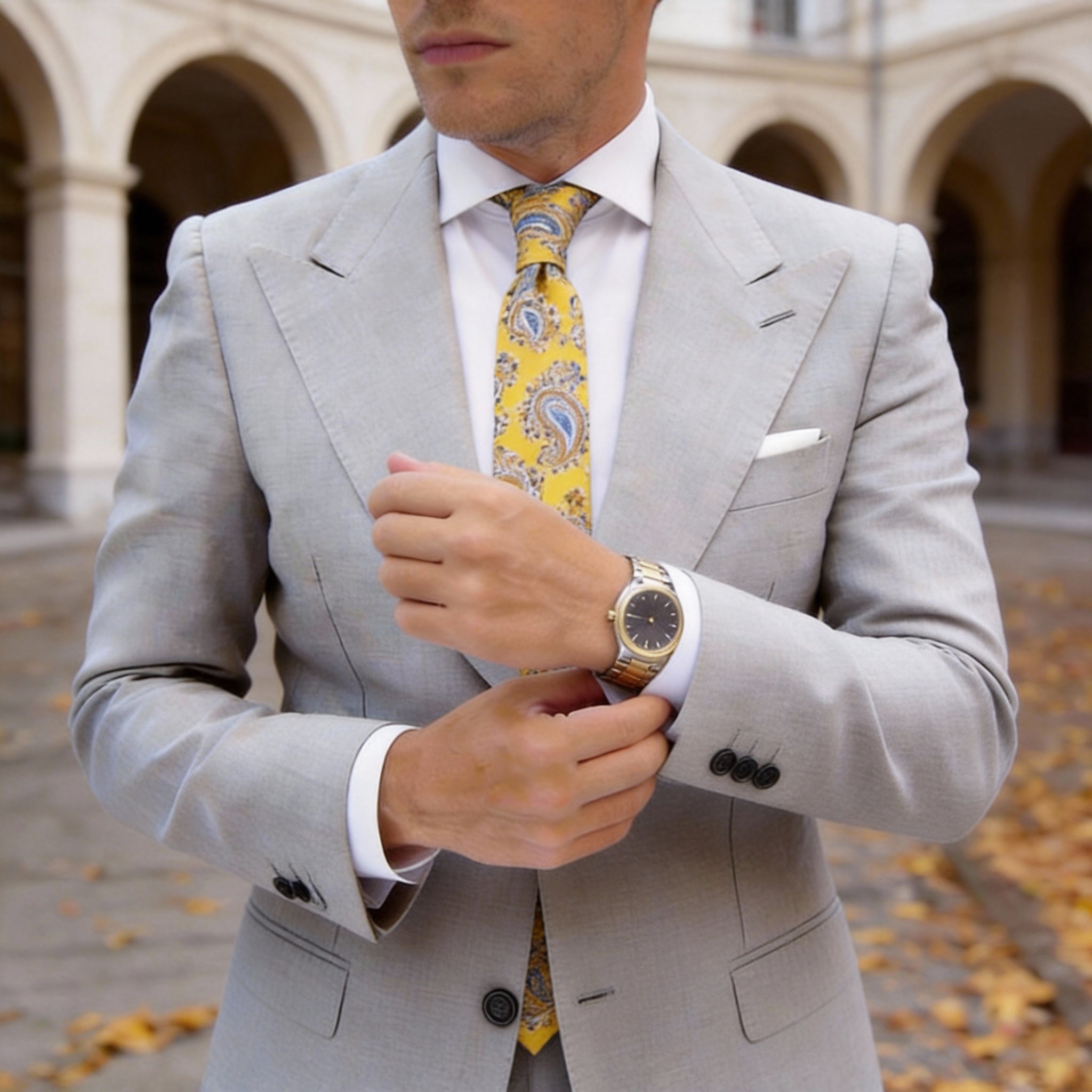 Yellow with Blue Paisley Necktie