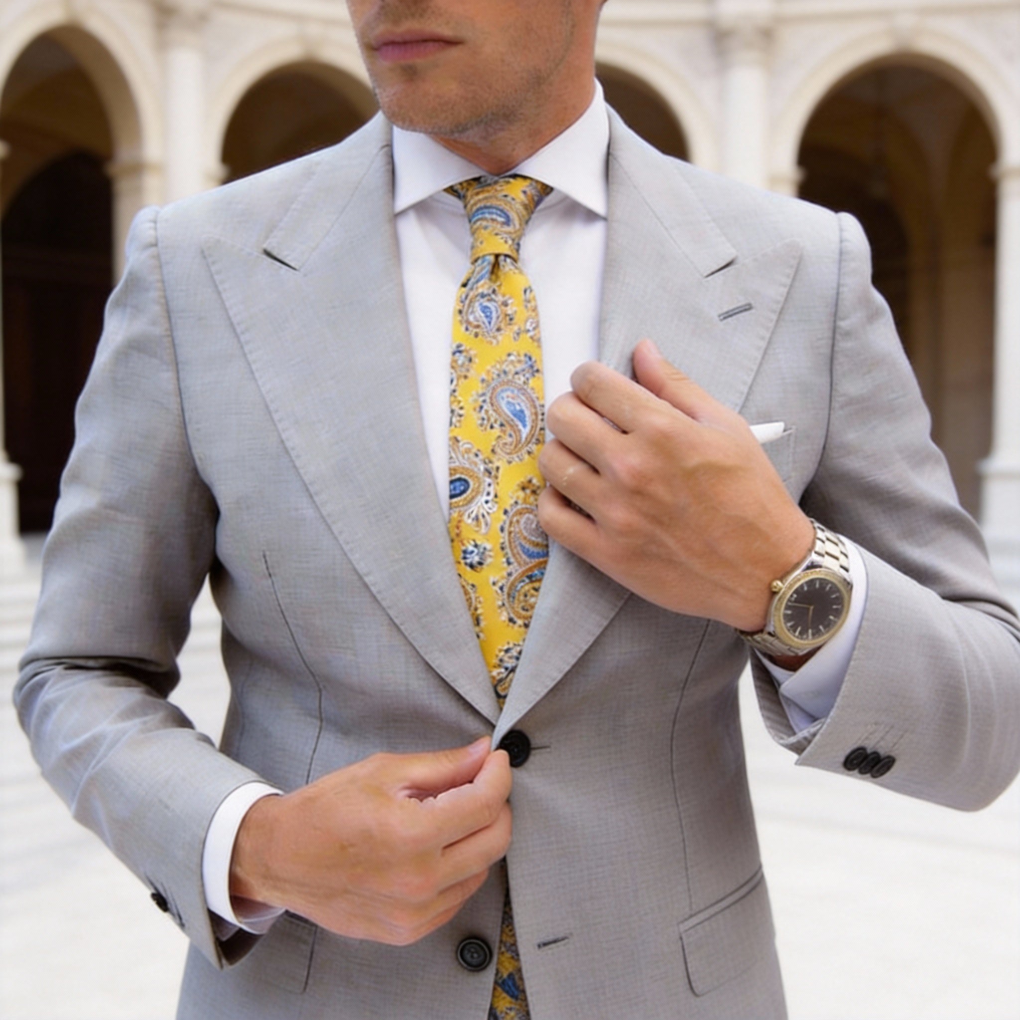 Yellow with Blue Paisley Necktie