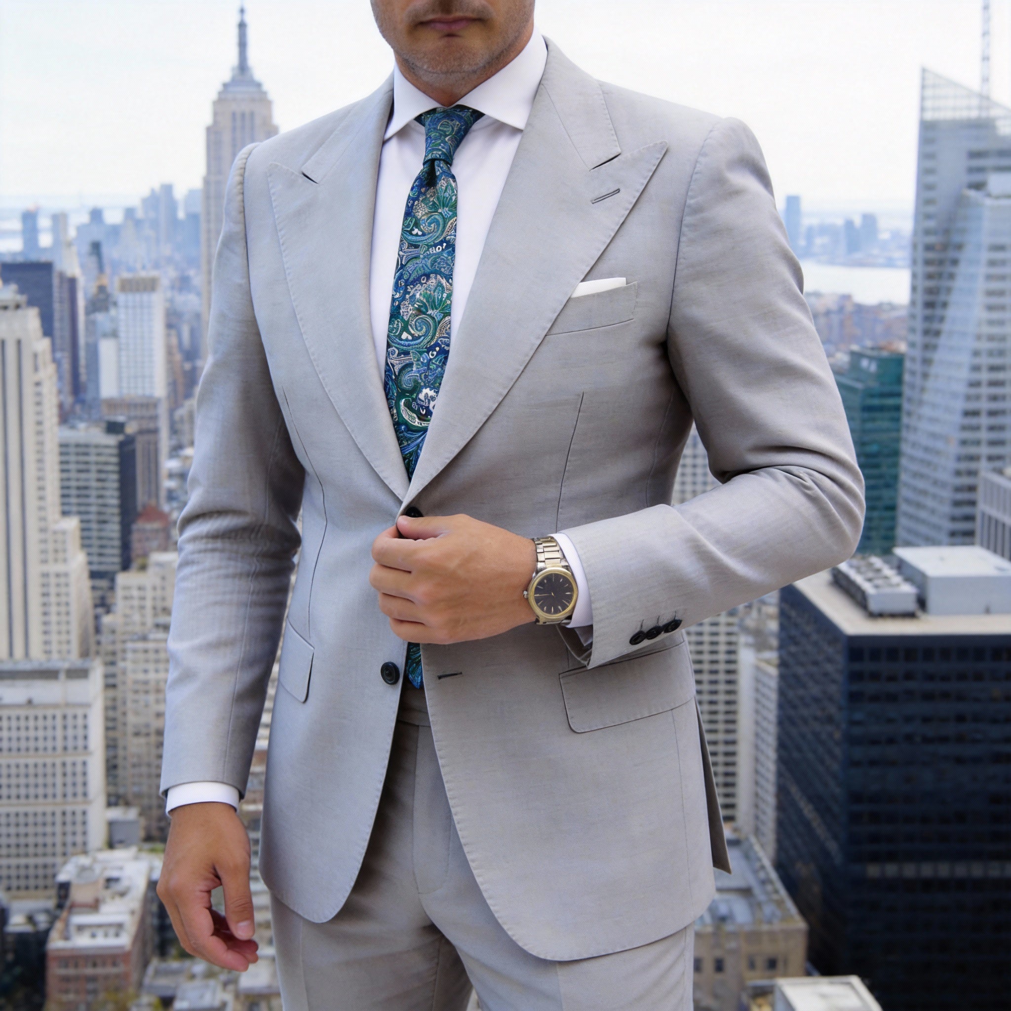 Navy With Green Paisley Necktie