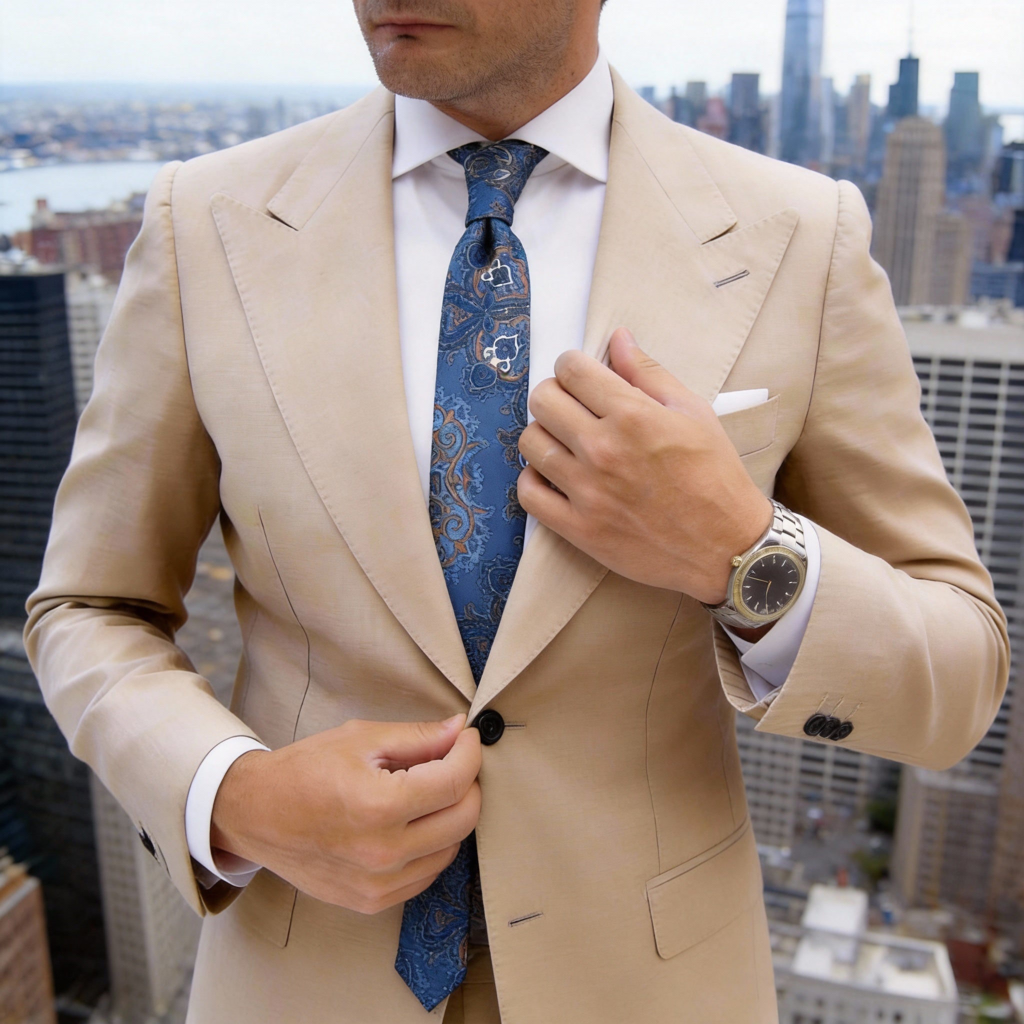 Blue With Brown Paisley Necktie