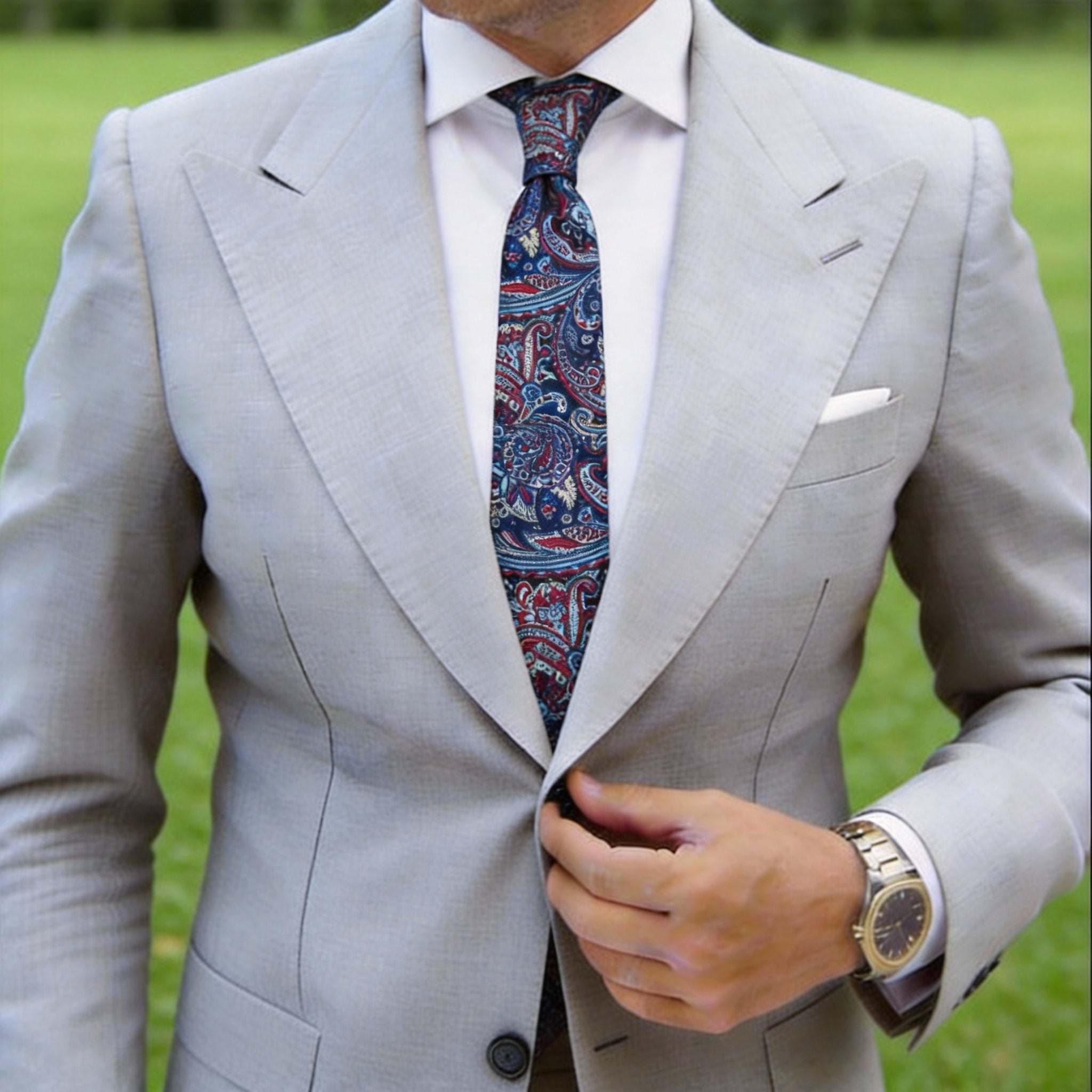 Navy Blue With Red And Blue Paisley Necktie