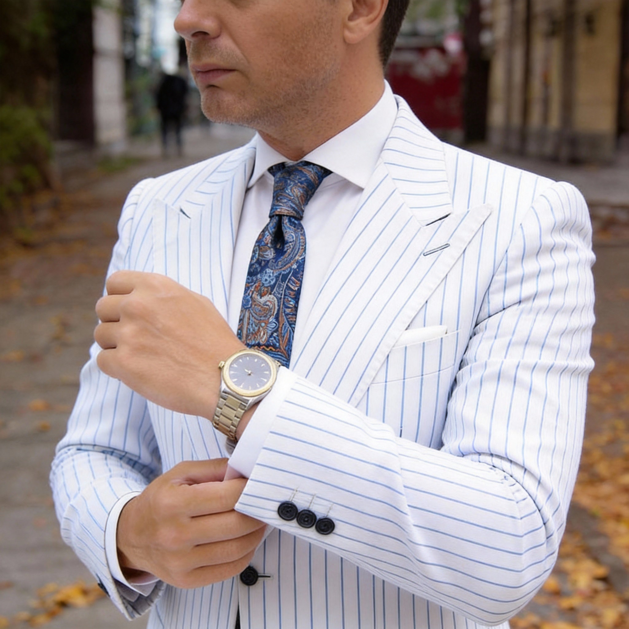 Navy With Blue Orange Paisley Necktie