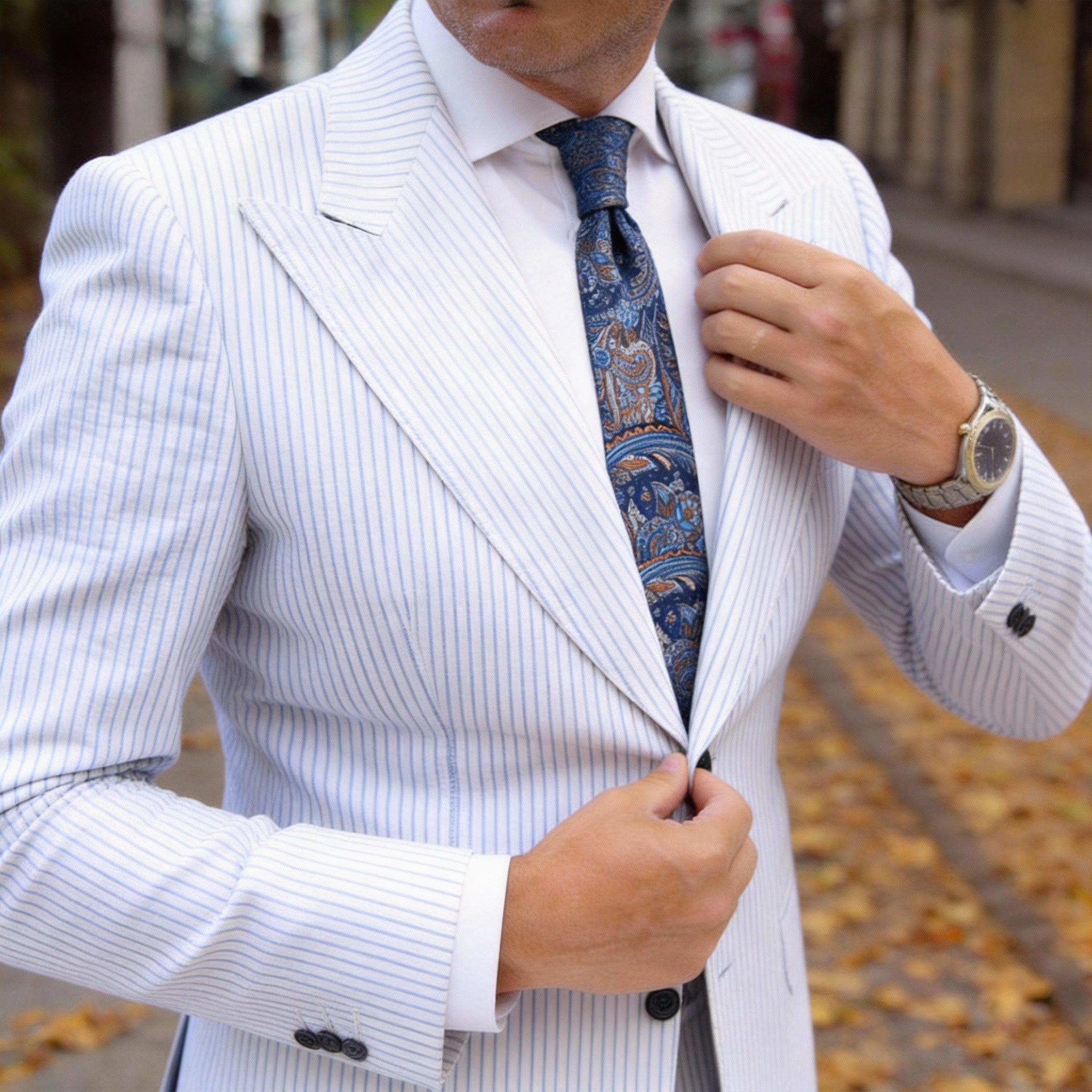 Navy With Blue Orange Paisley Necktie