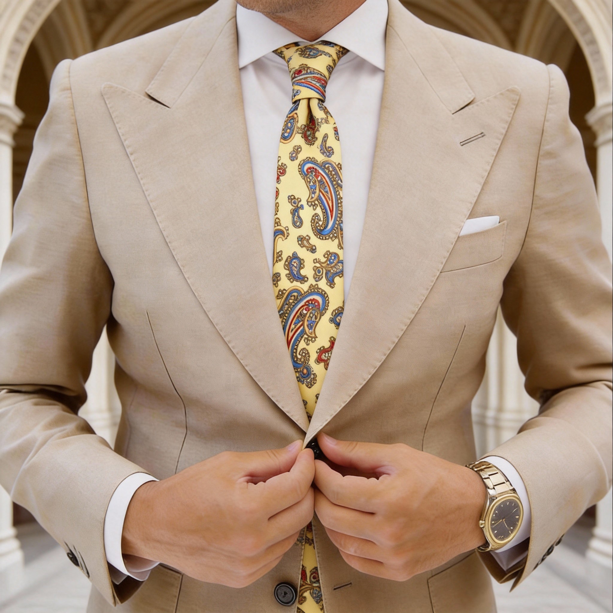 Yellow Necktie With Blue Paisley