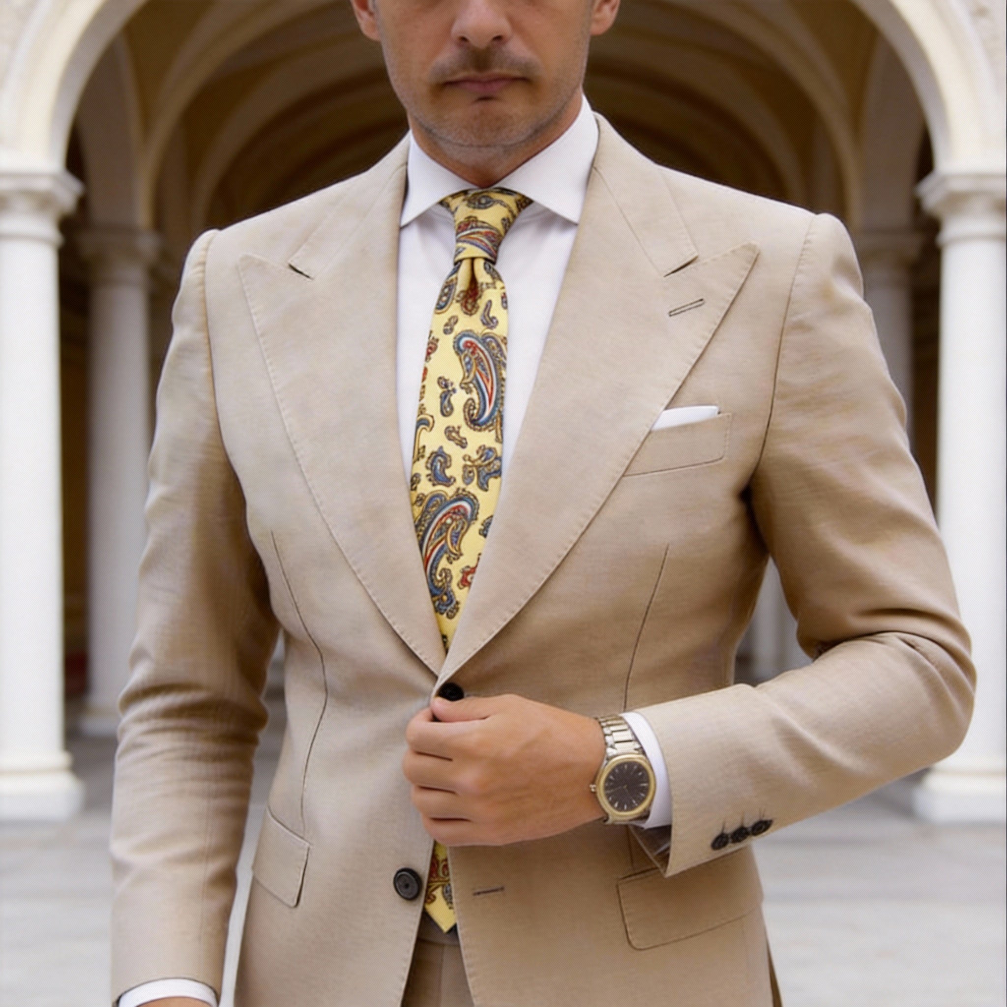 Yellow Necktie With Blue Paisley