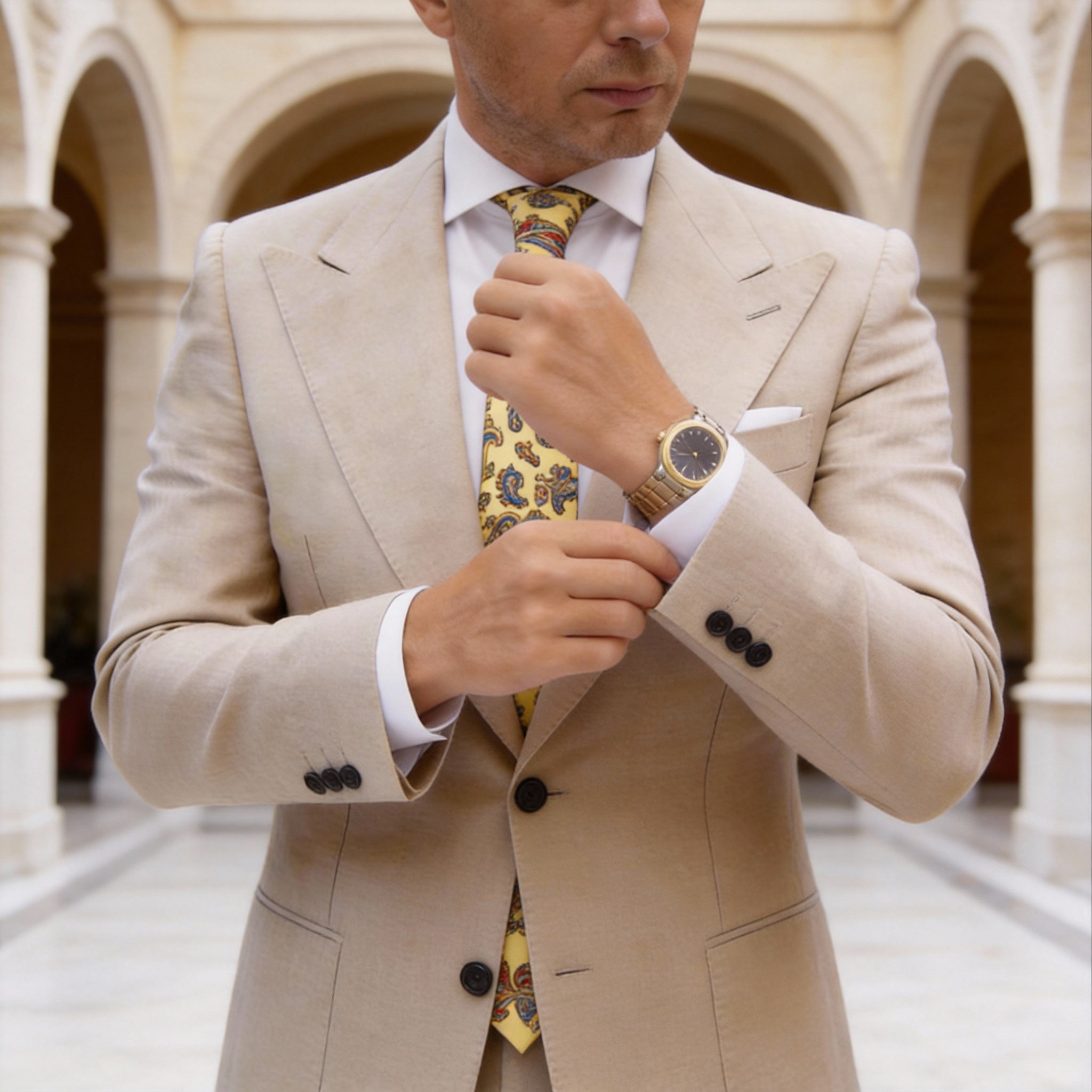 Yellow Necktie With Blue Paisley