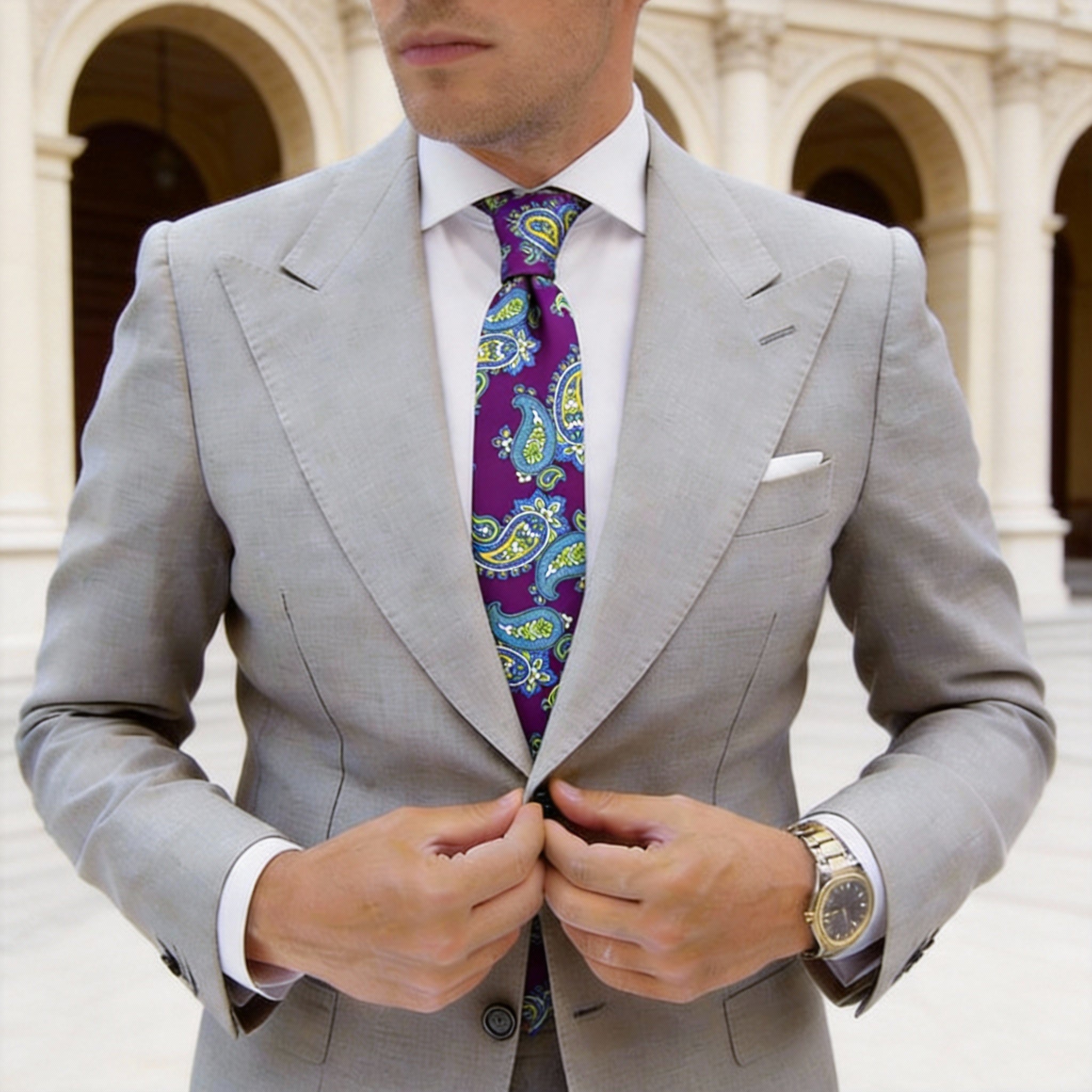 Purple With Blue Yellow Paisley Necktie
