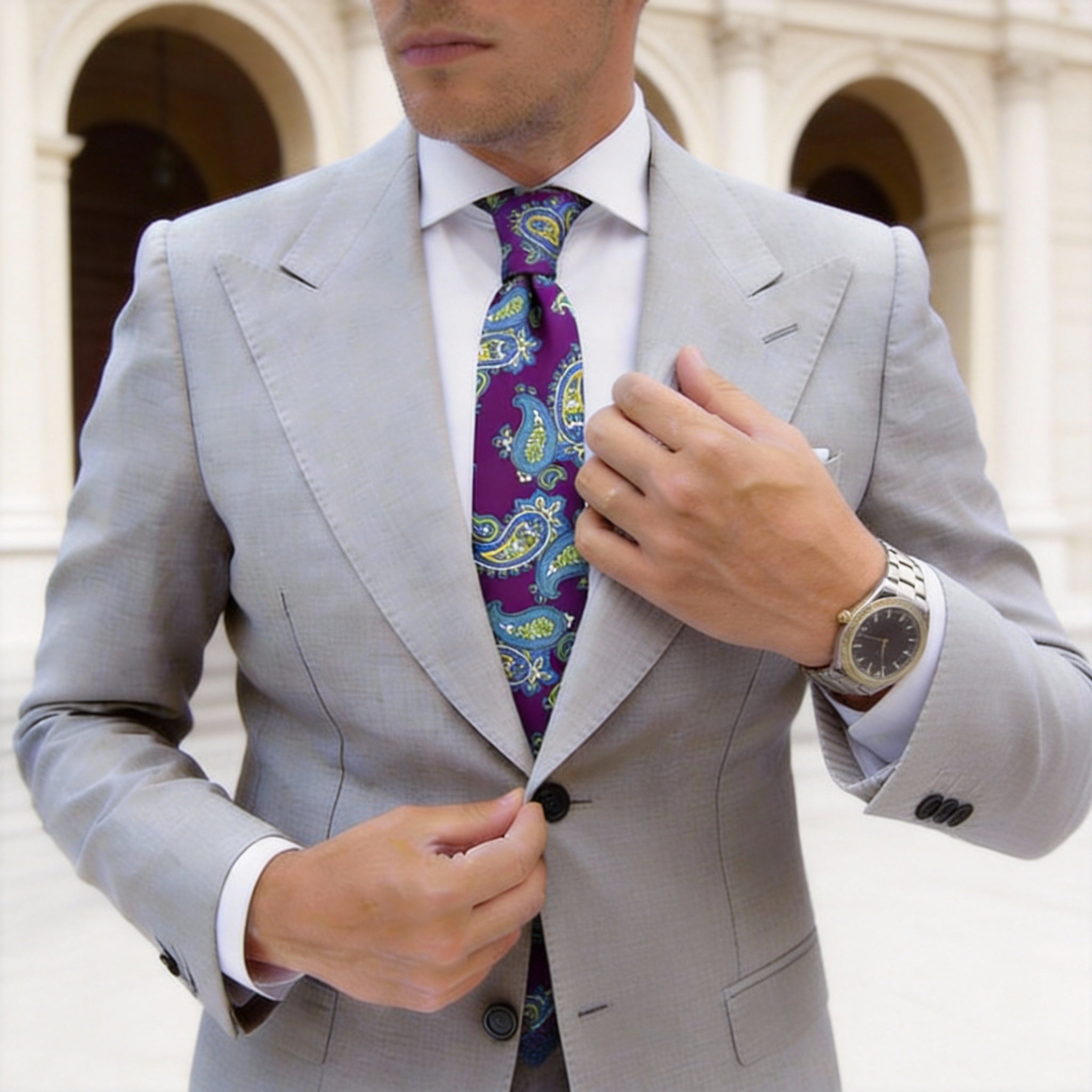Purple With Blue Yellow Paisley Necktie