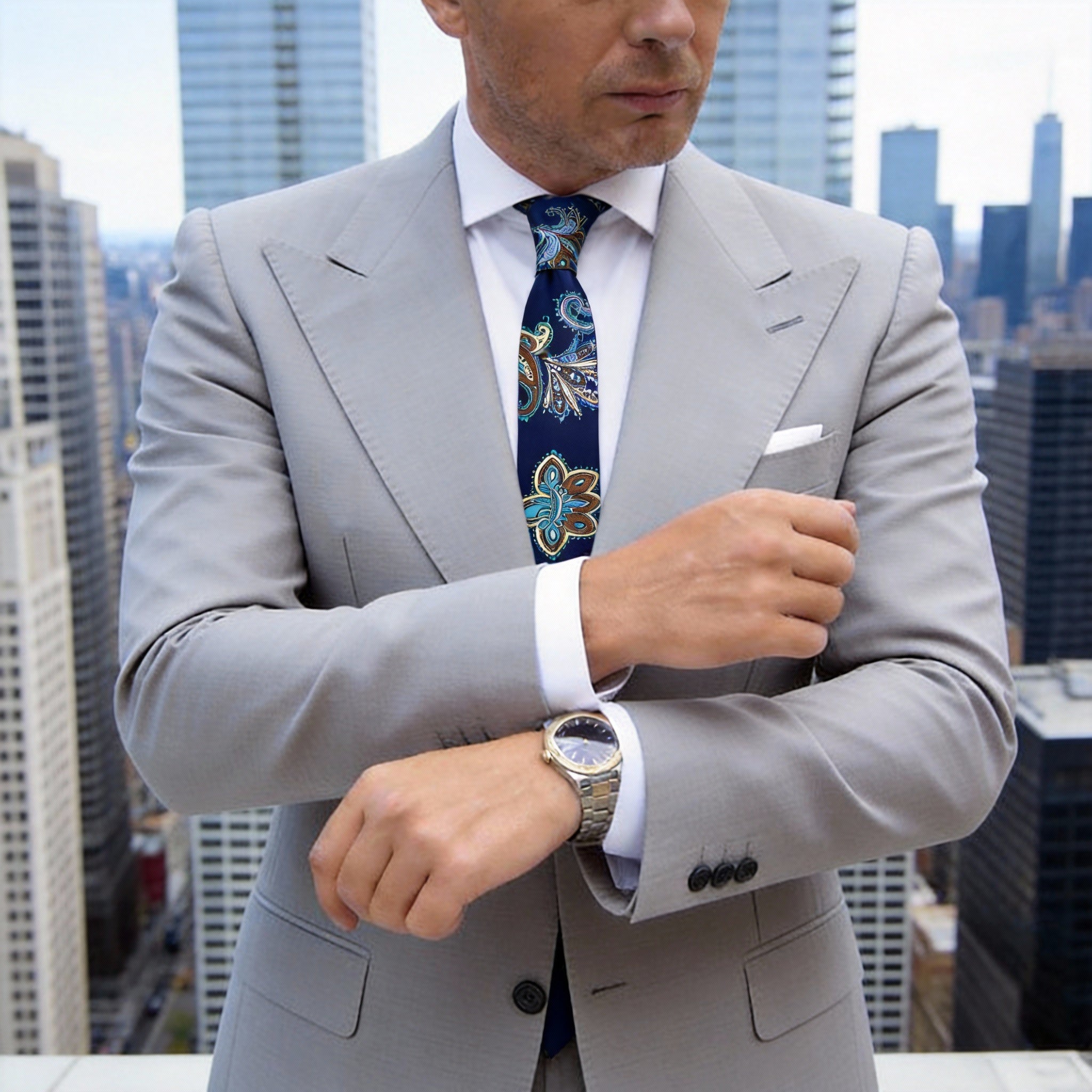 Blue With Multicolor Paisley Necktie