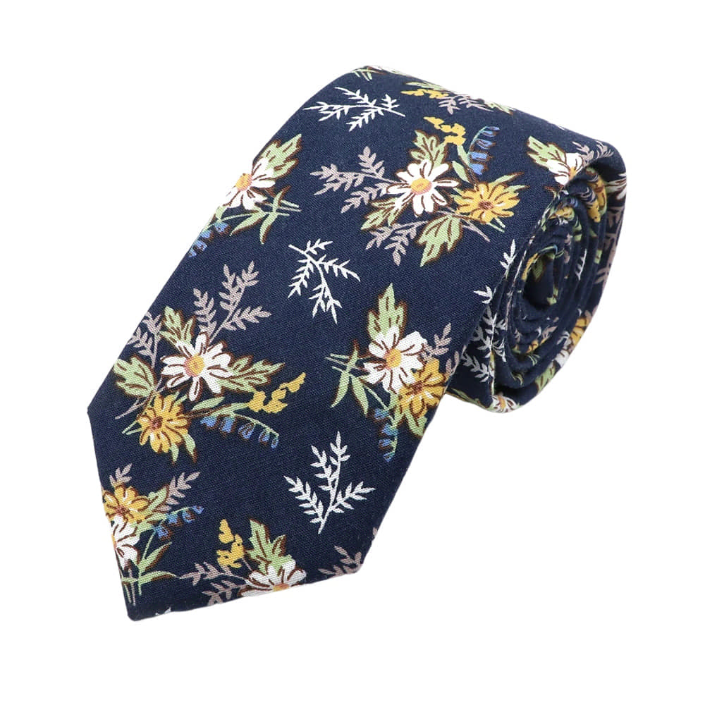Navy Blue Yellow Floral Necktie
