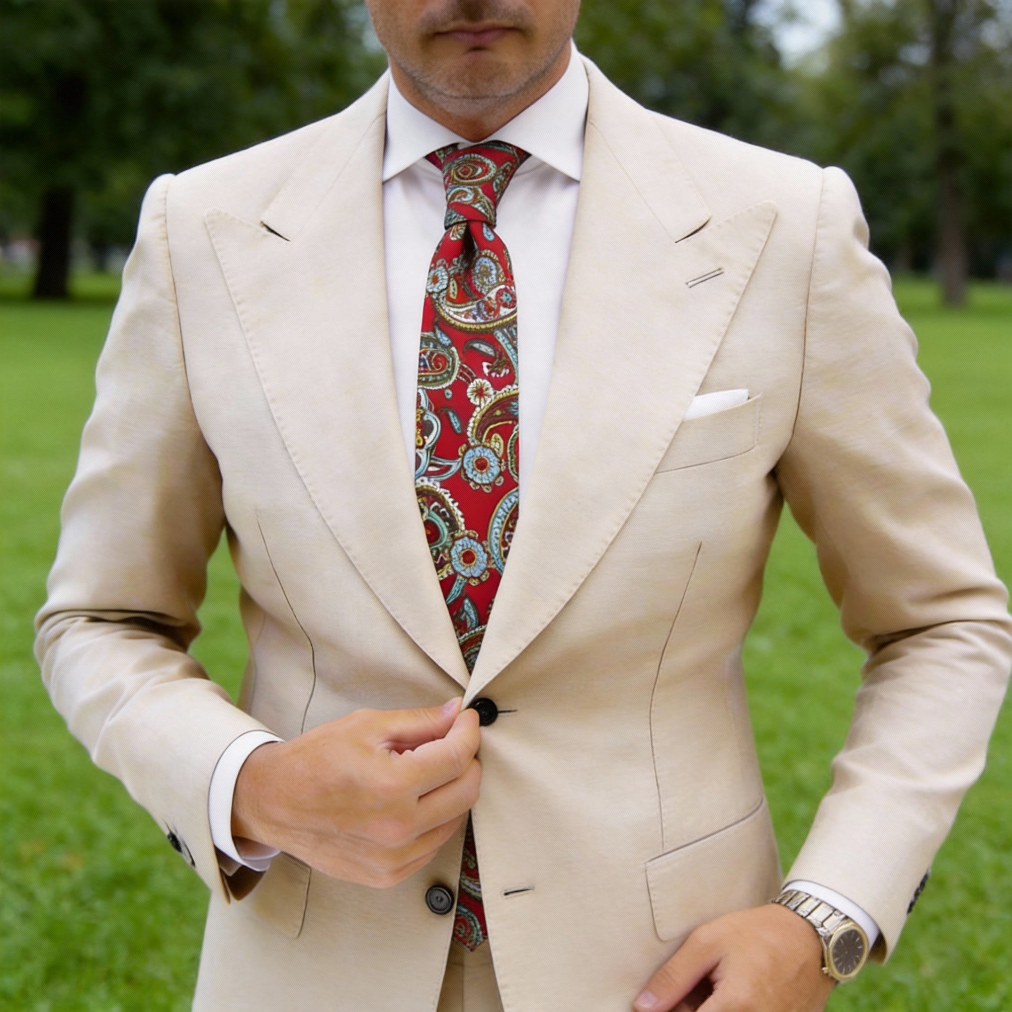 Red with Blue Paisley Floral Necktie