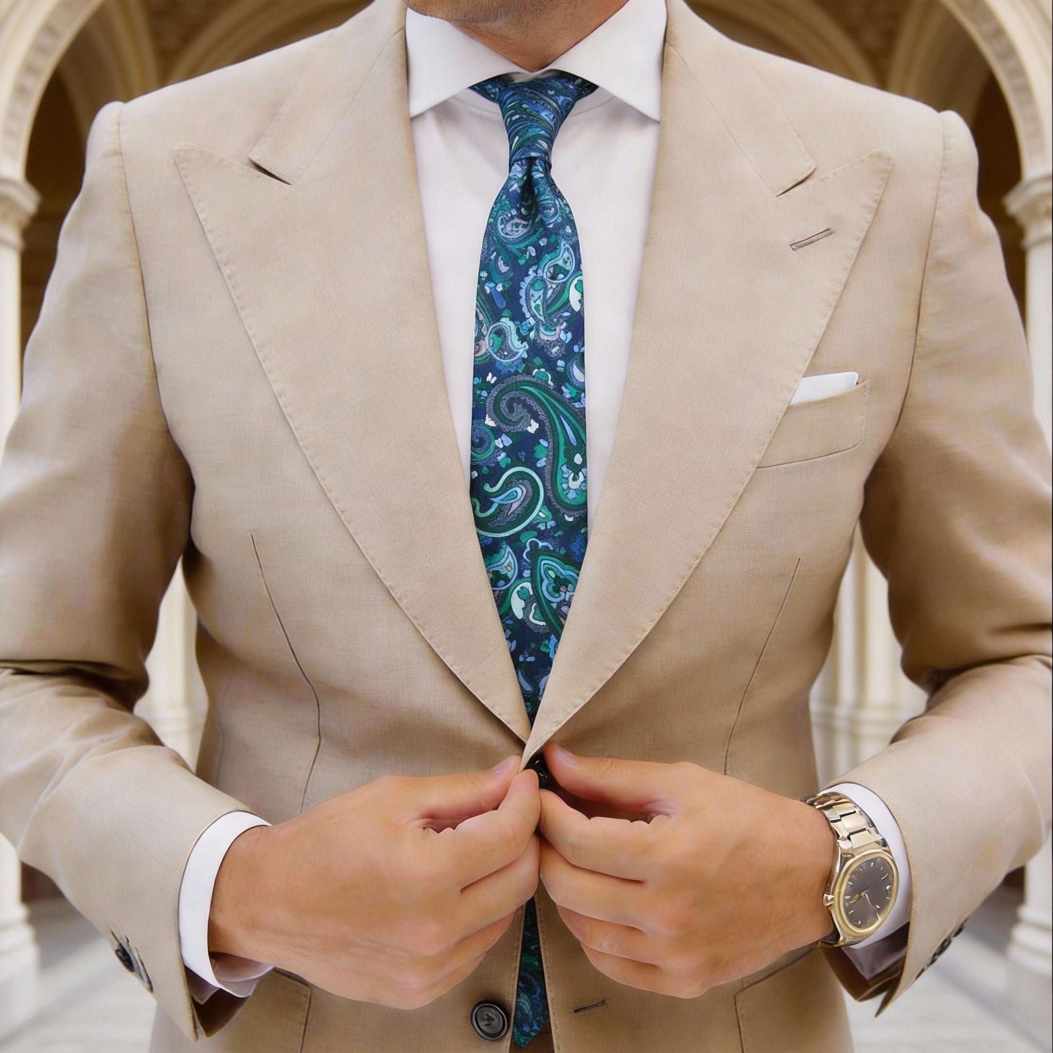 Navy With Green Paisley Necktie
