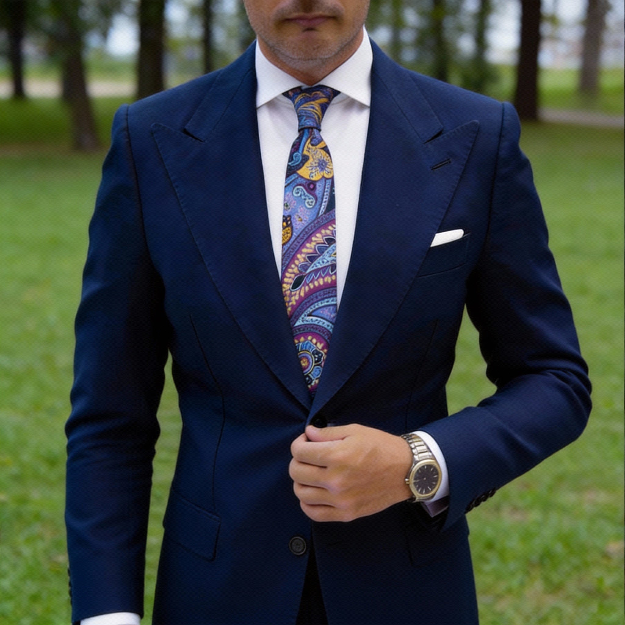 Black With Purple Blue Yellow Paisley Necktie