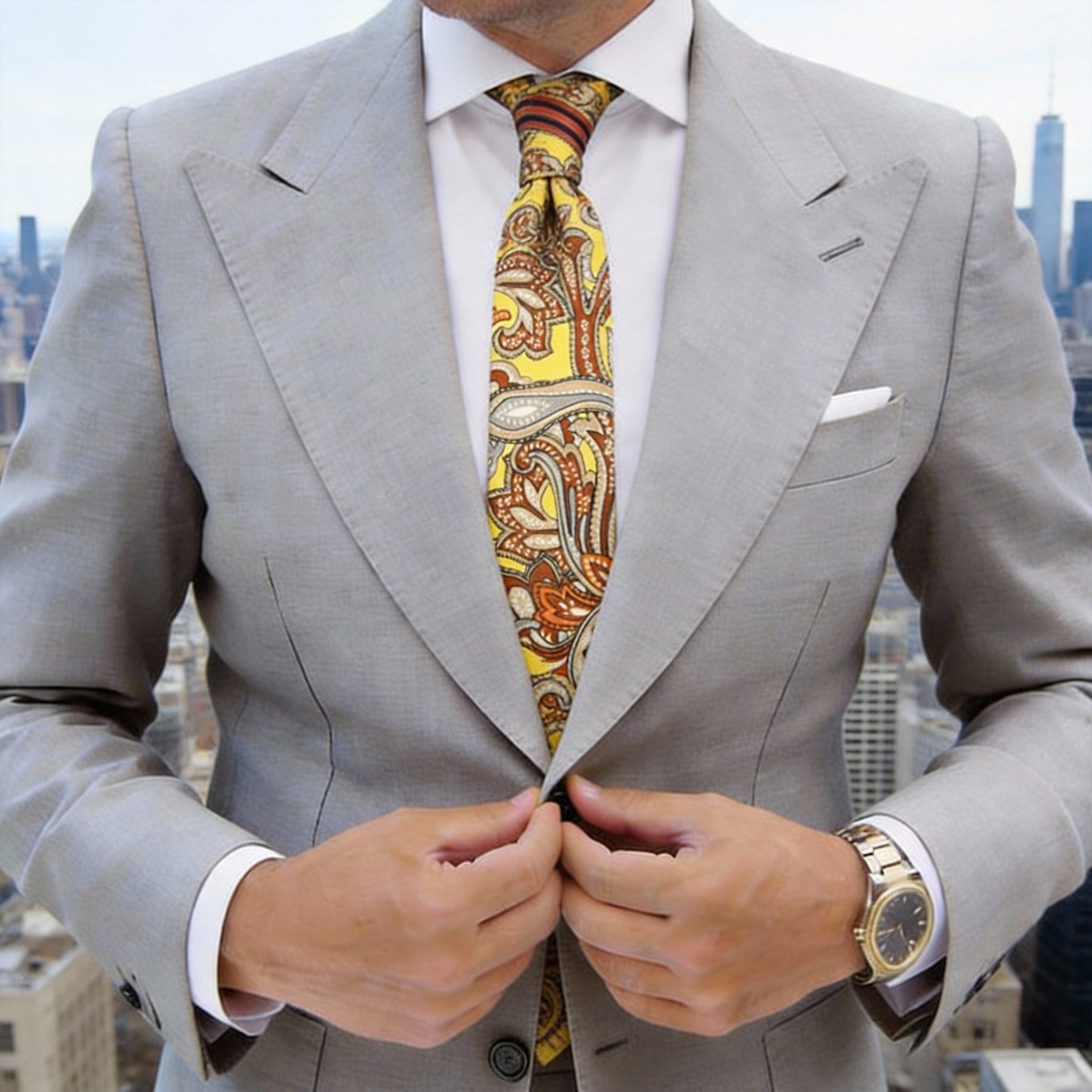 Yellow With Brown Paisley Necktie