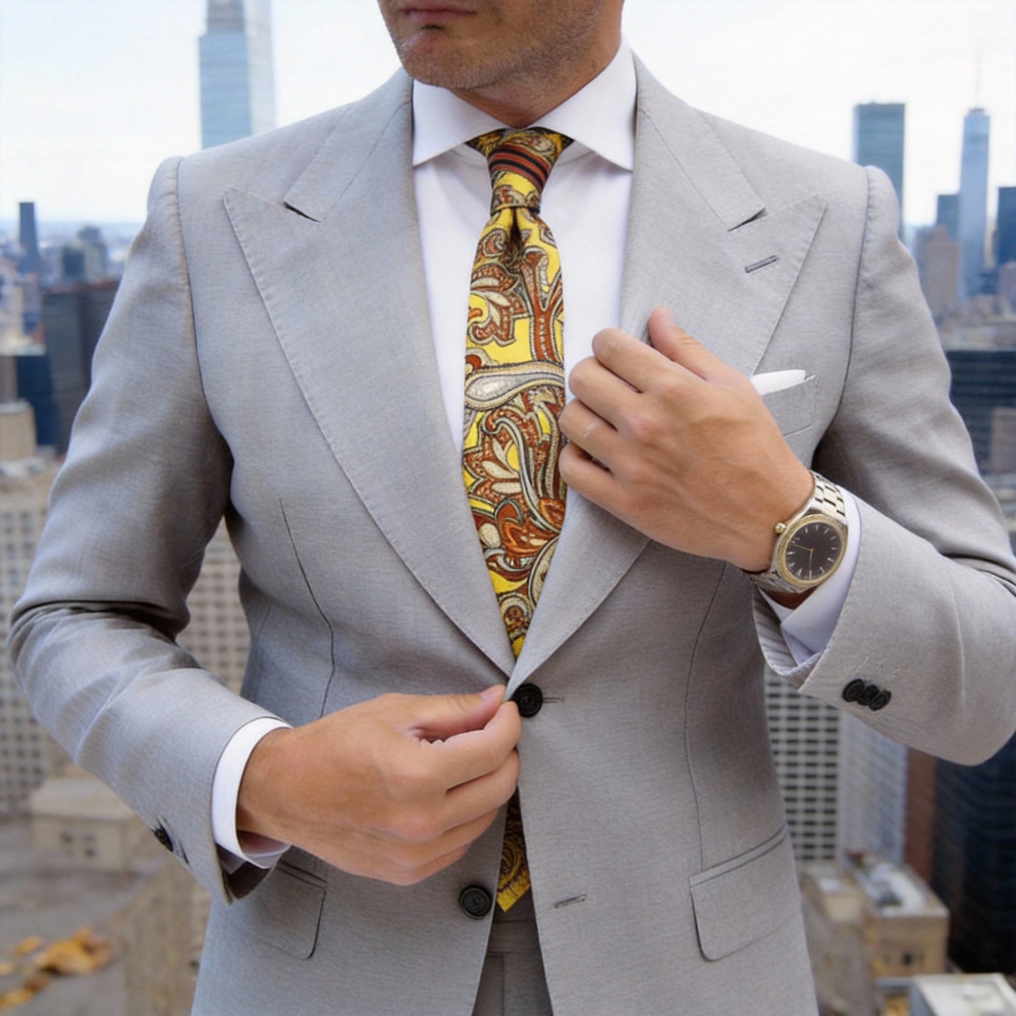 Yellow With Brown Paisley Necktie