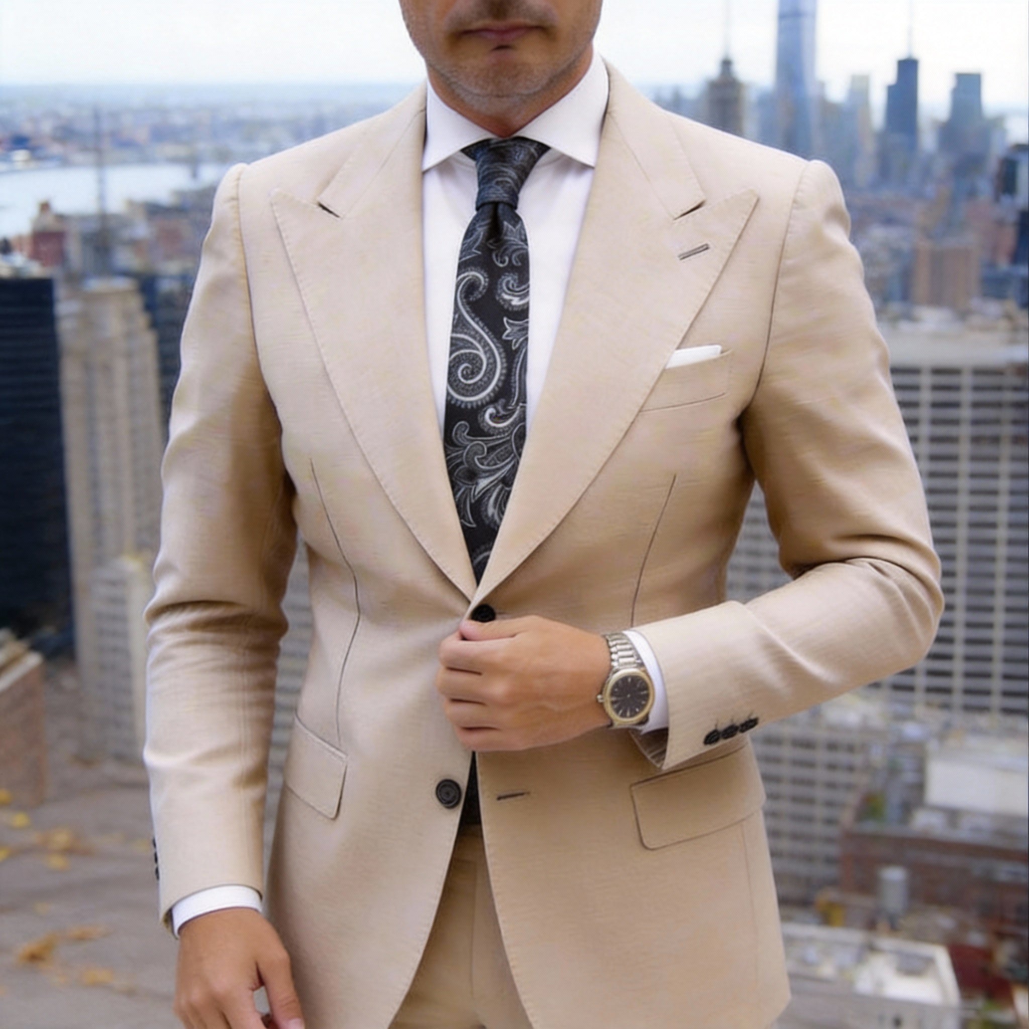 Black With Beige Paisley Necktie