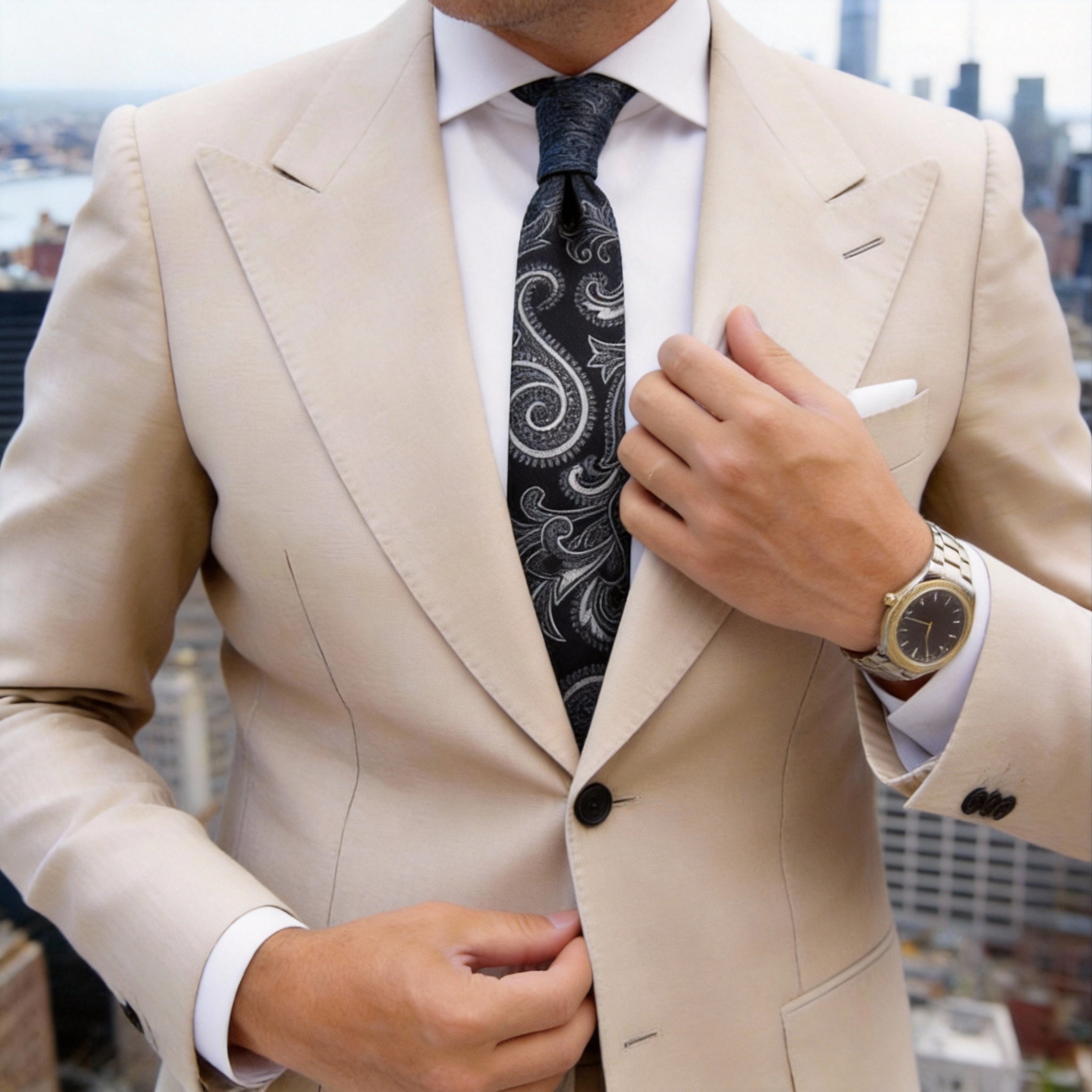 Black With Beige Paisley Necktie