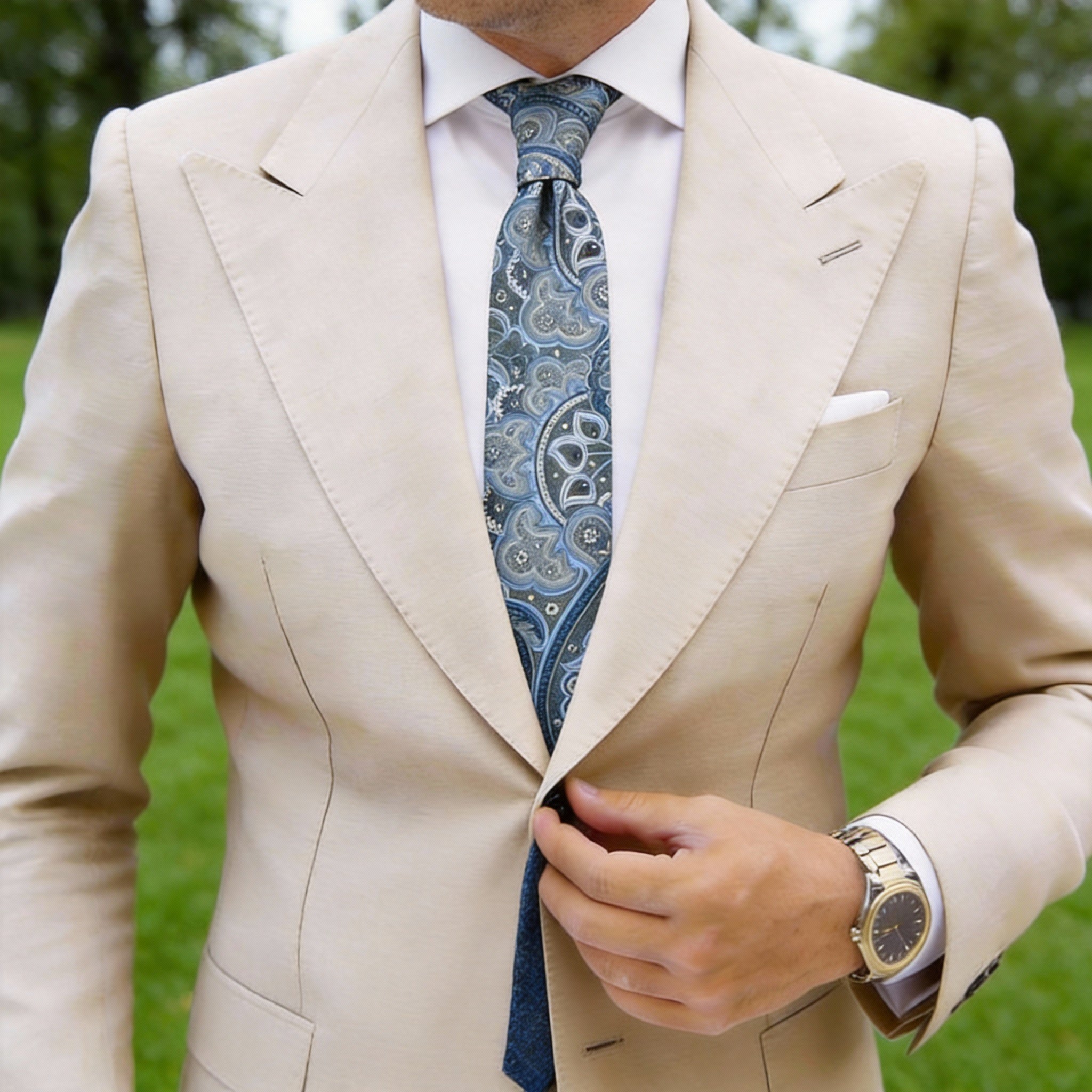 Gray With Blue Paisley Necktie