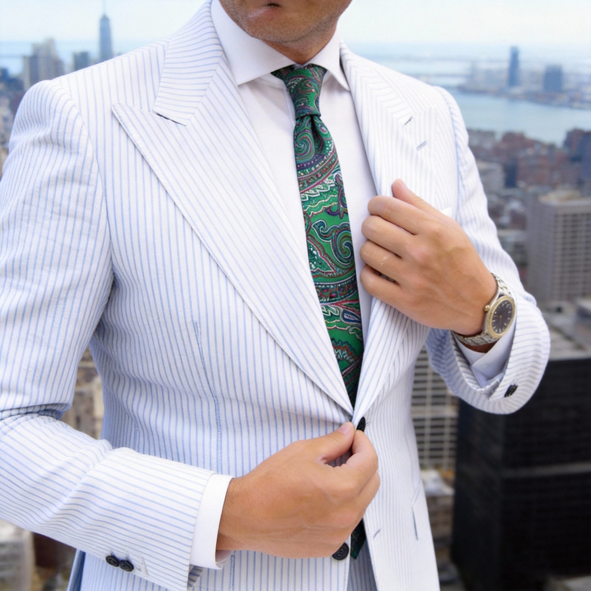 Green Necktie With Red Paisley