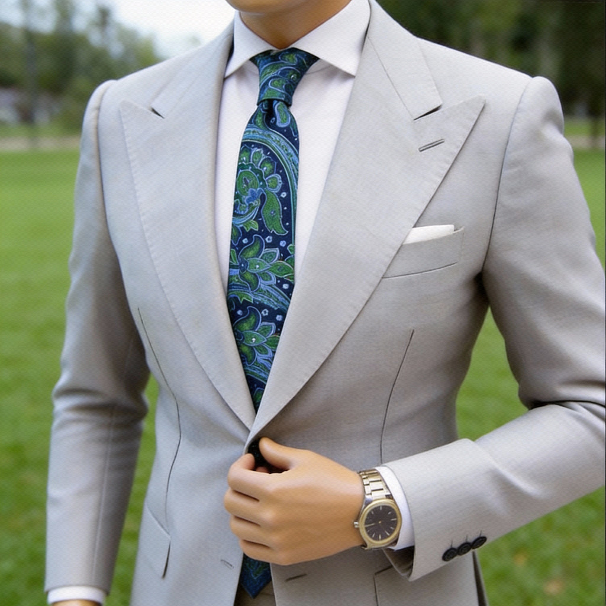 Navy Blue With Green Paisley Necktie