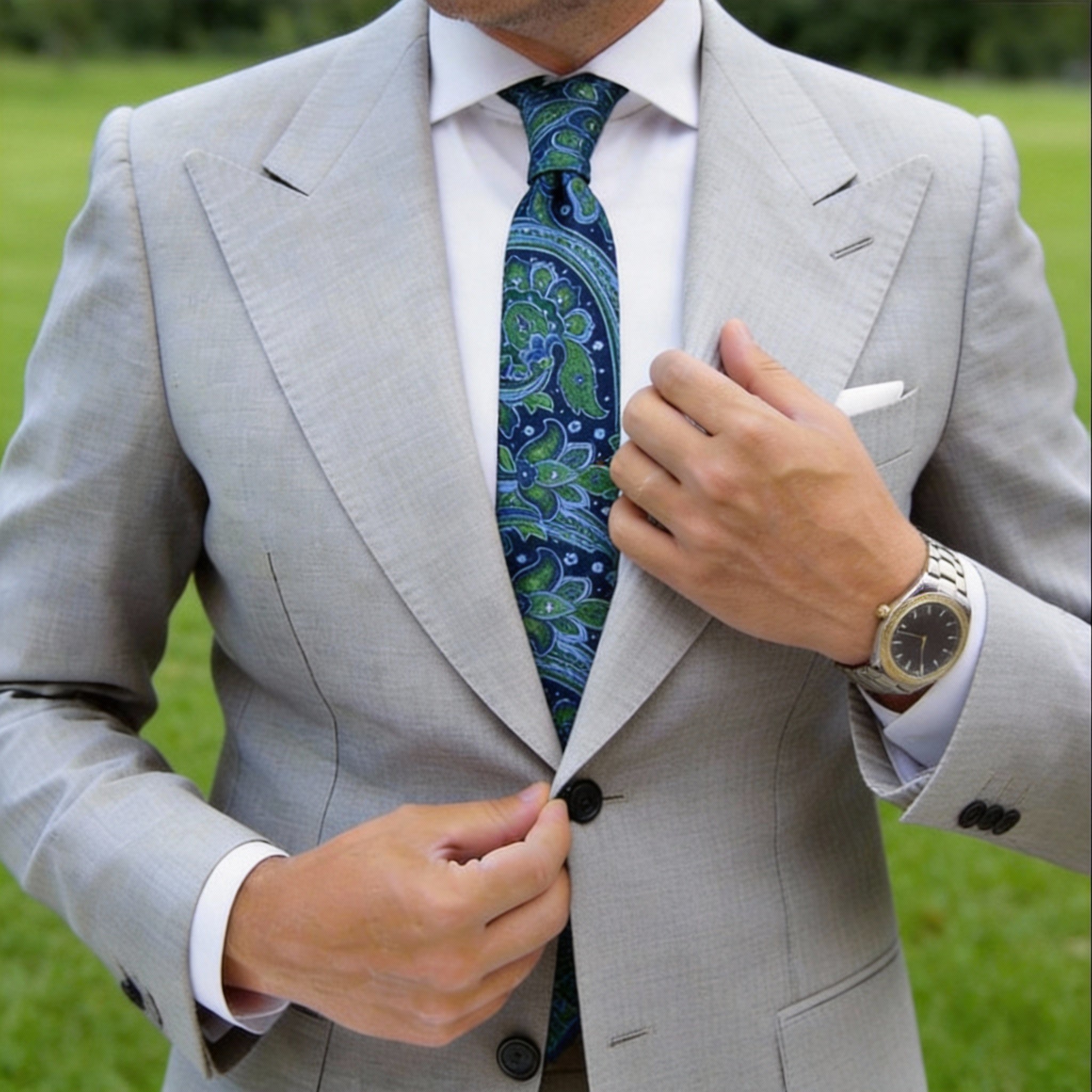 Navy Blue With Green Paisley Necktie