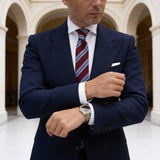 Maroon With Light-Dark Blue White Stripe Necktie