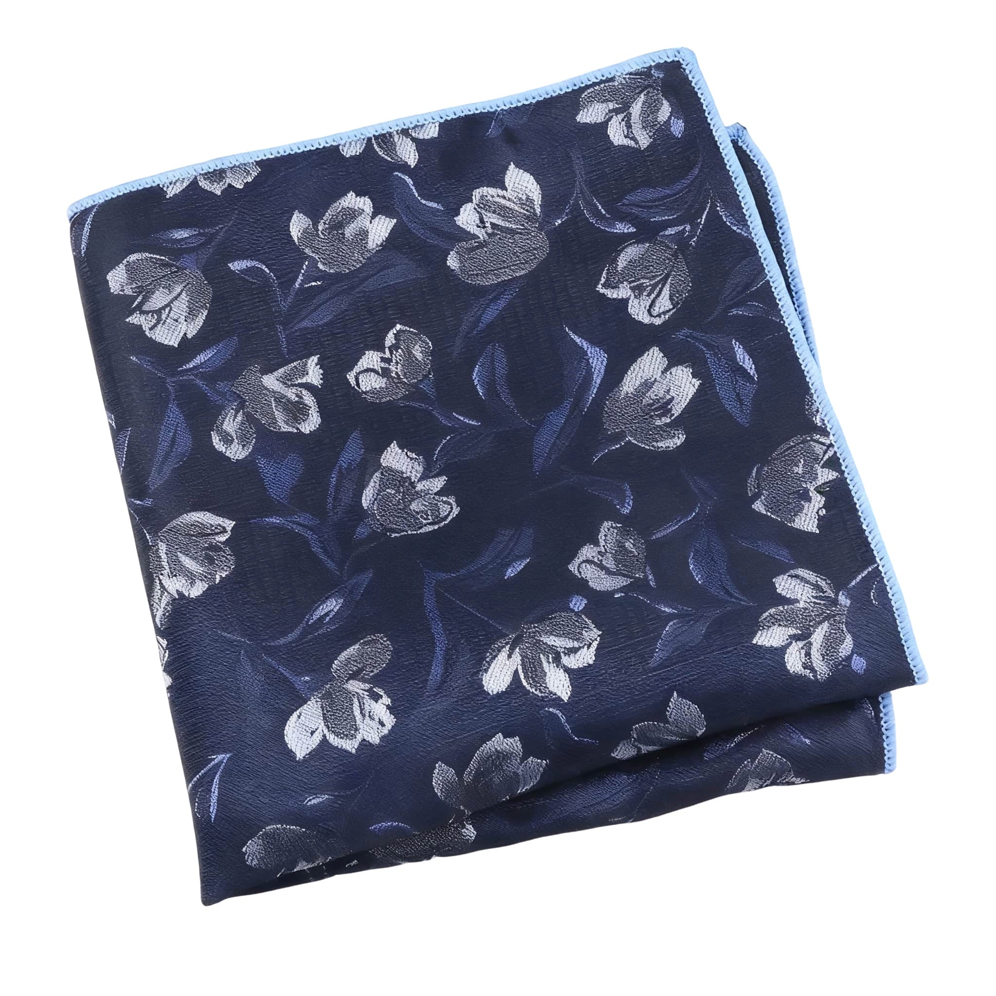 Navy Blue Silver Floral Pocket Square