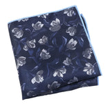Navy Blue Silver Floral Pocket Square