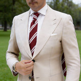 Red With White Diagonal Double Stripes Necktie