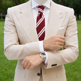 Red With White Diagonal Double Stripes Necktie