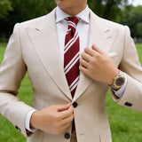 Red With White Diagonal Double Stripes Necktie