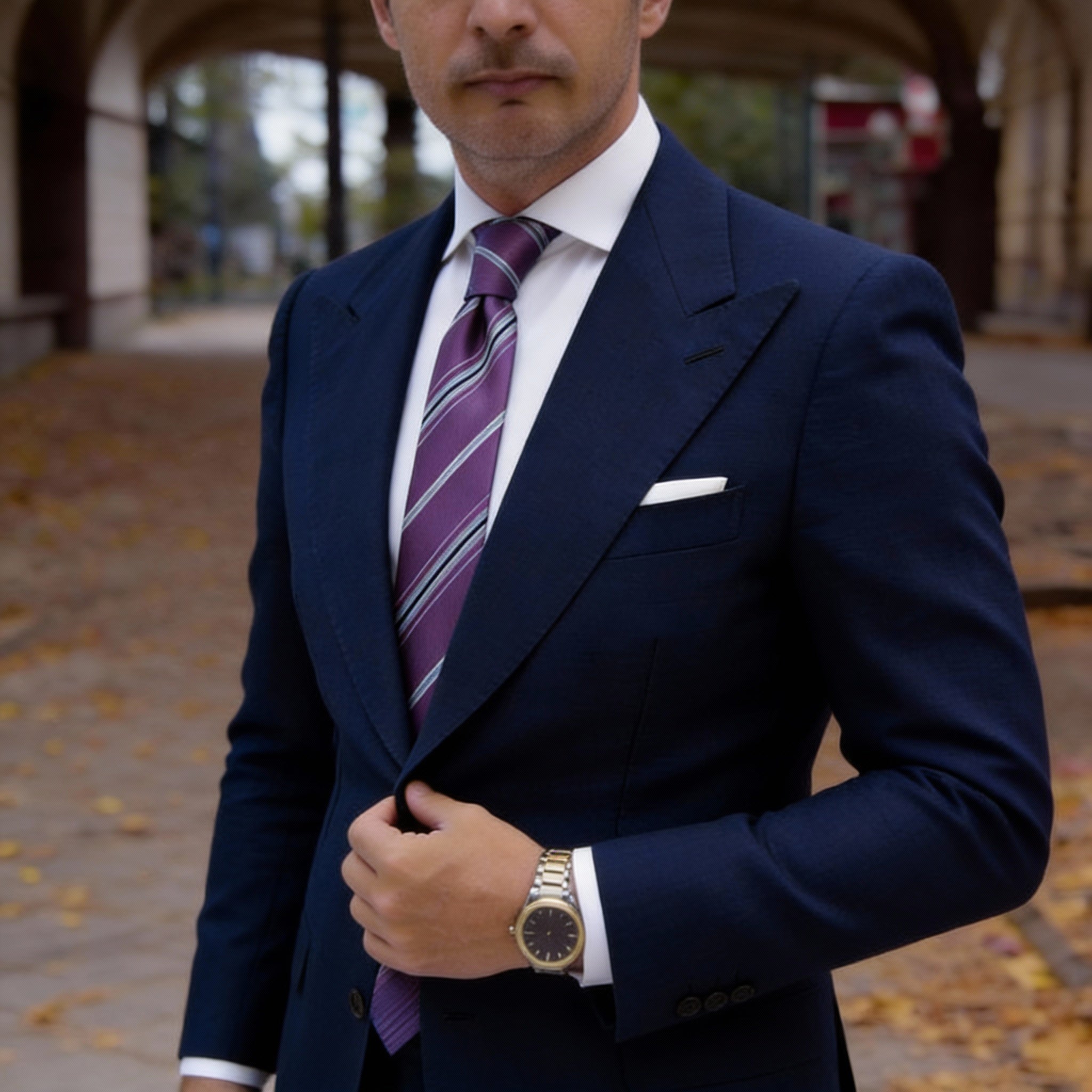 Purple With Silver Striped Necktie