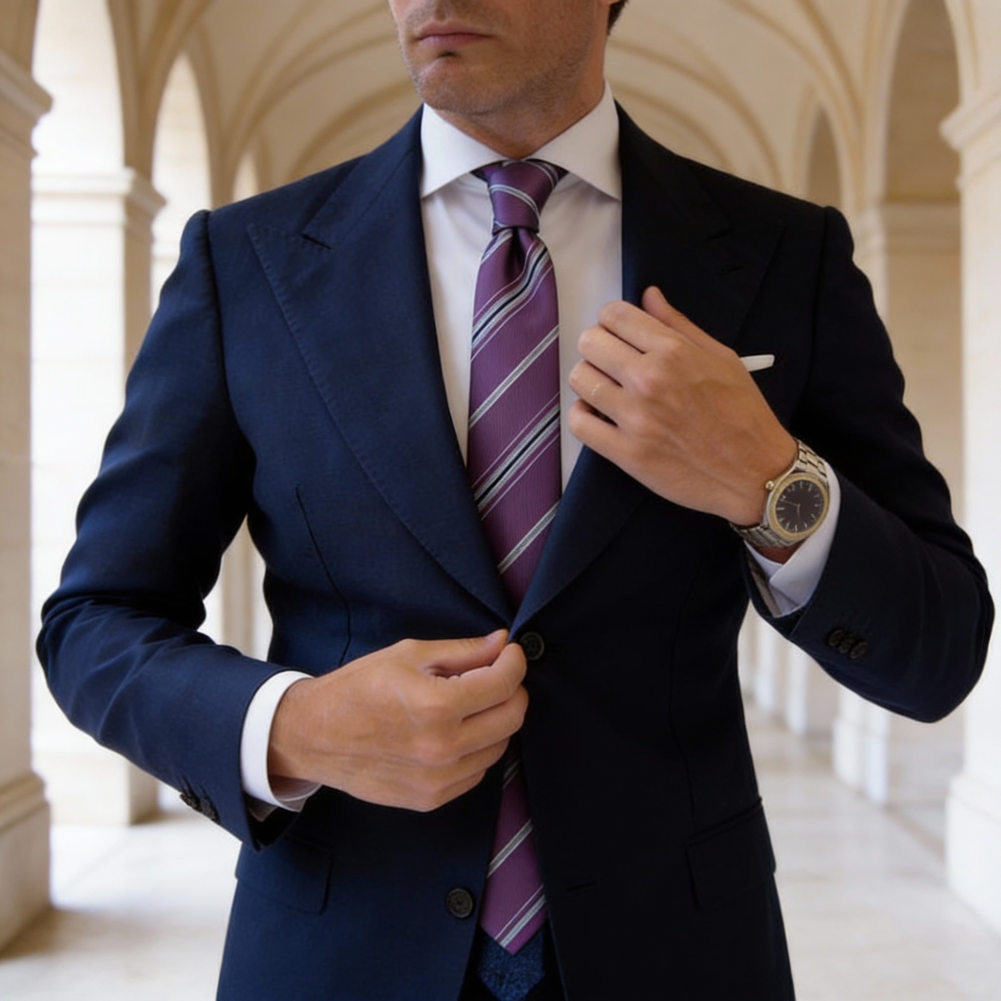 Purple With Silver Striped Necktie