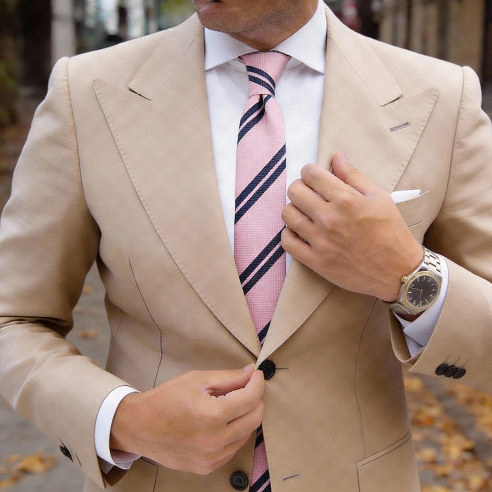 Pink With Navy Blue Stripes Necktie