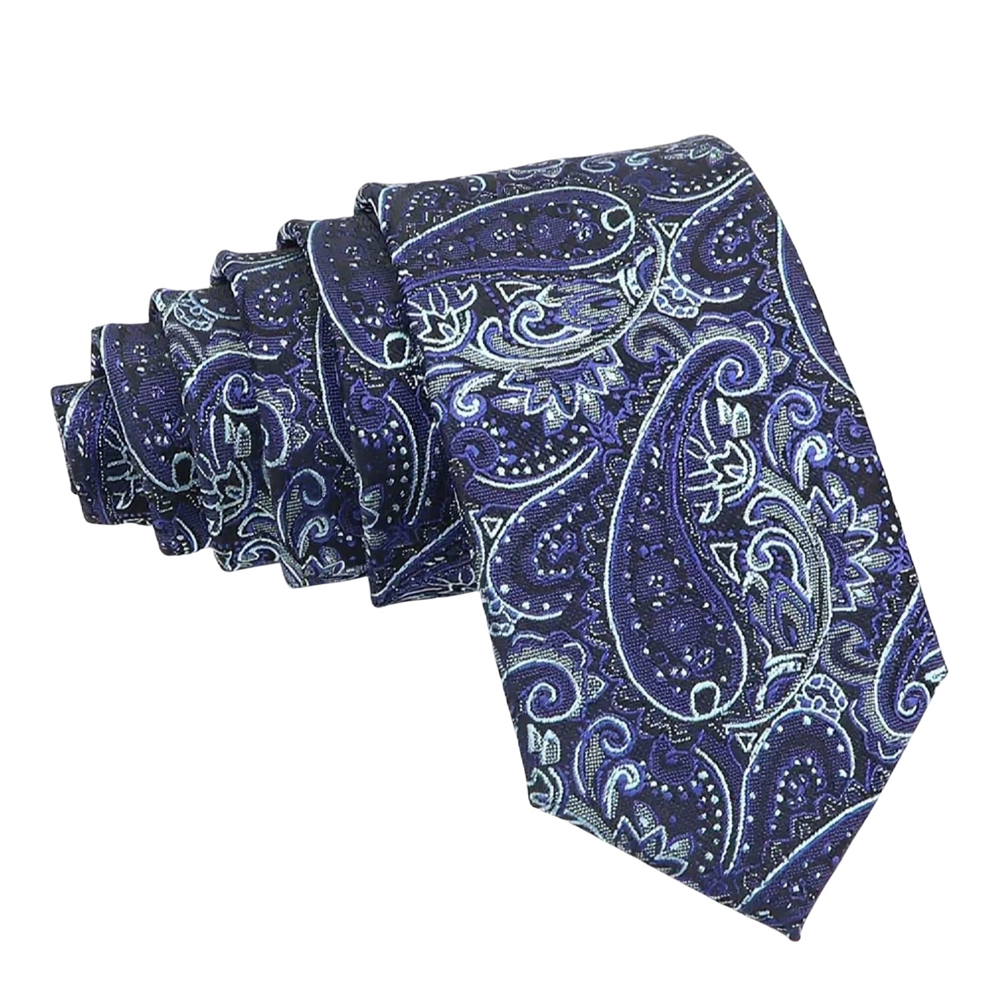 Navy Blue Light Blue Paisley Necktie