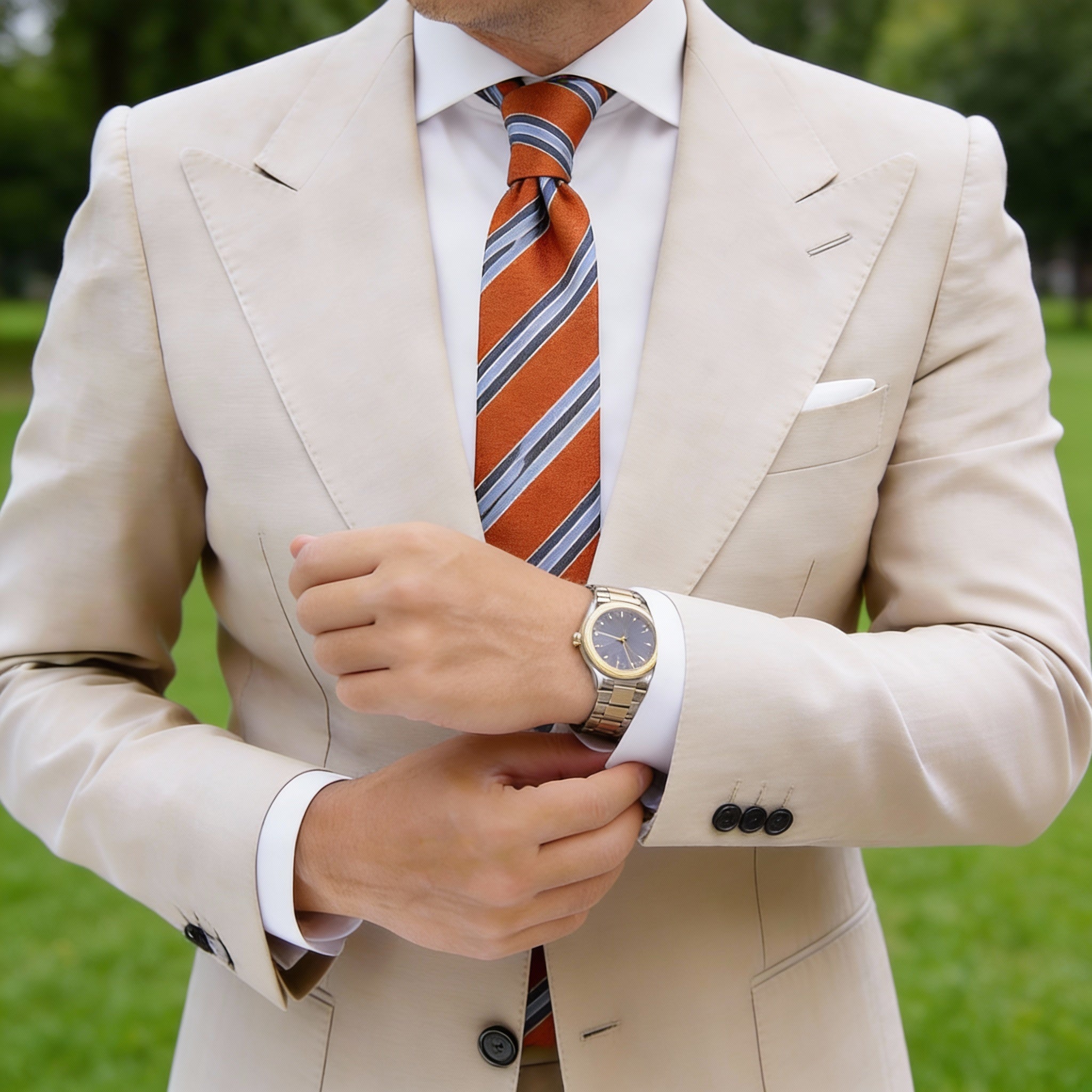 Orange With Blue Stripe Necktie