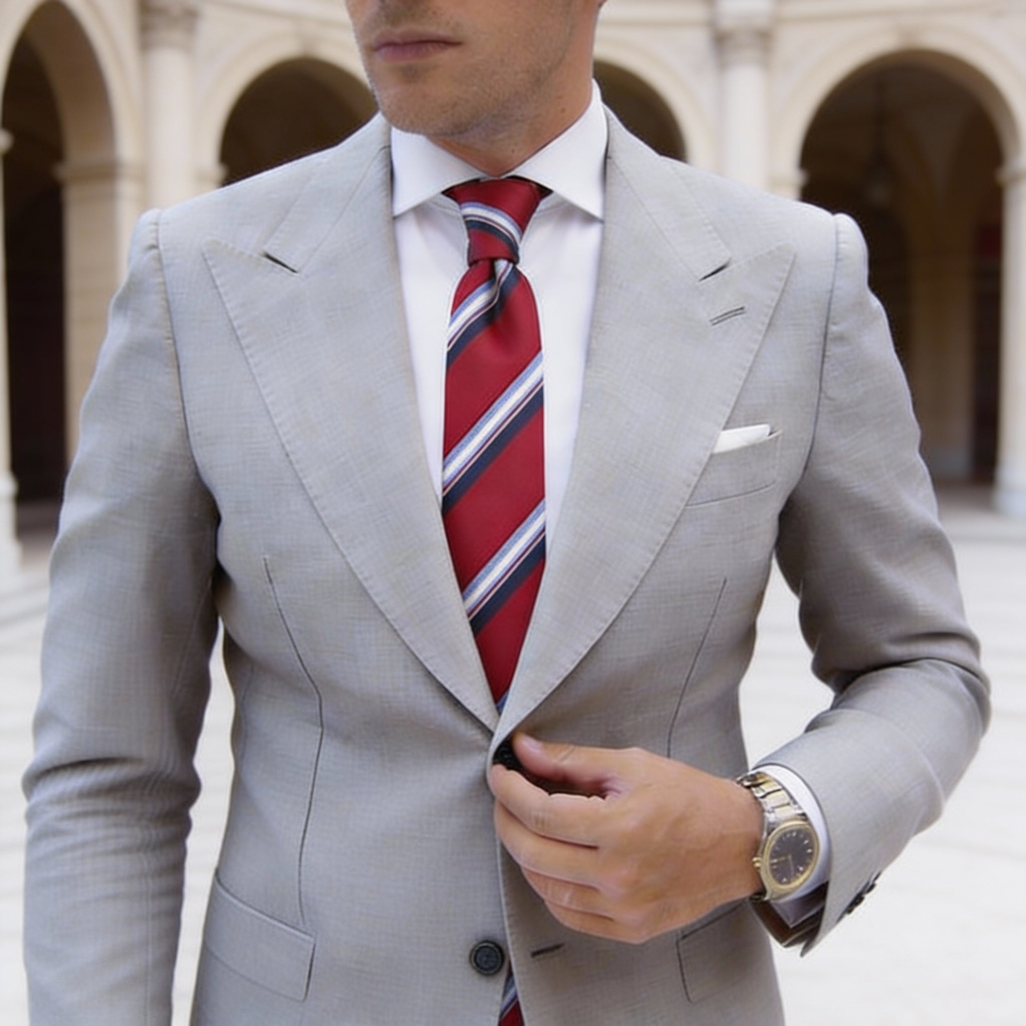 Red with Blue White Striped Necktie