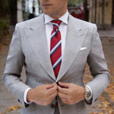 Red with Blue White Striped Necktie
