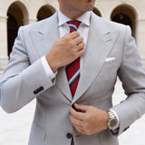 Red with Blue White Striped Necktie