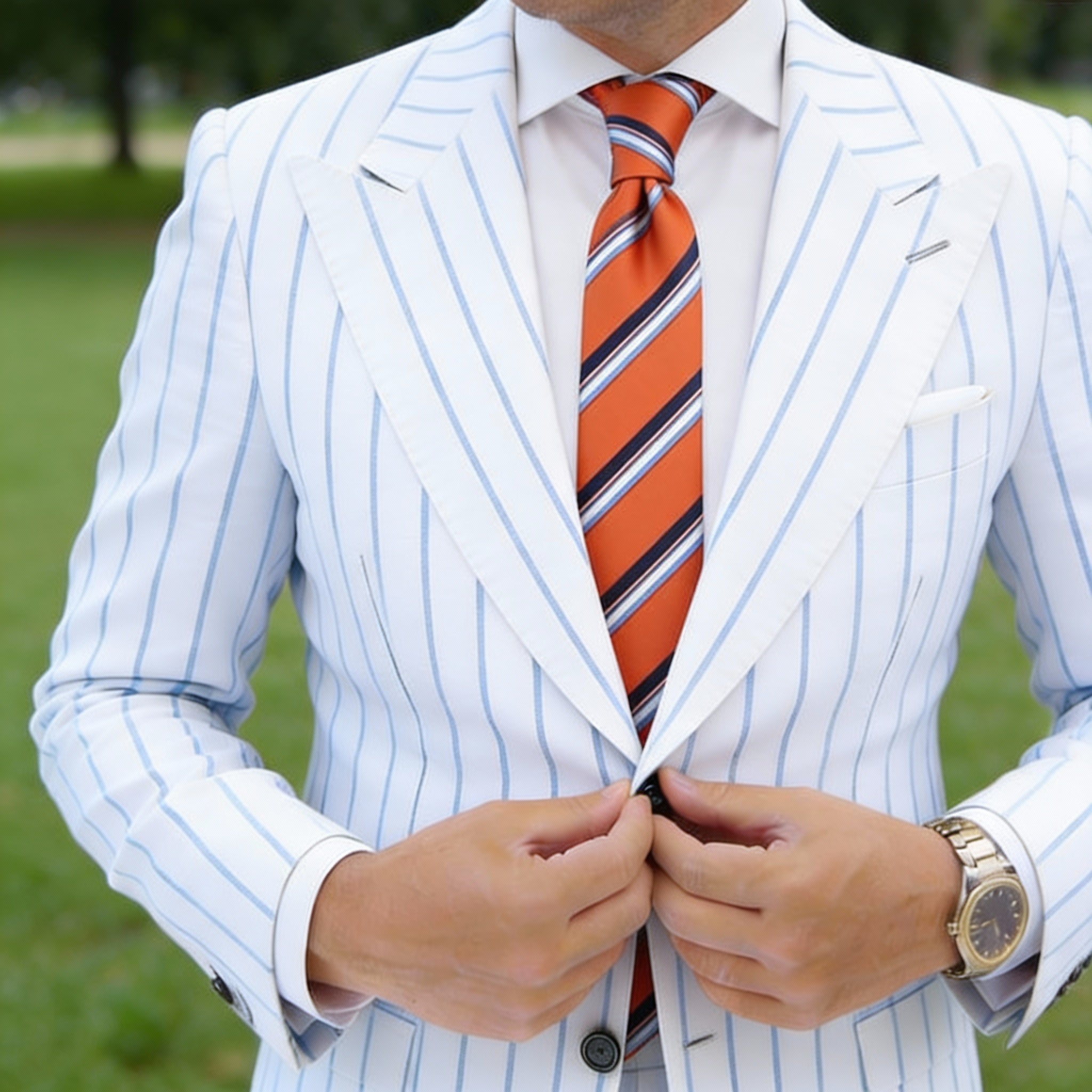 Orange with Dark Blue & Light Blue Striped Necktie