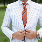 Orange with Dark Blue & Light Blue Striped Necktie
