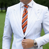 Orange with Dark Blue & Light Blue Striped Necktie